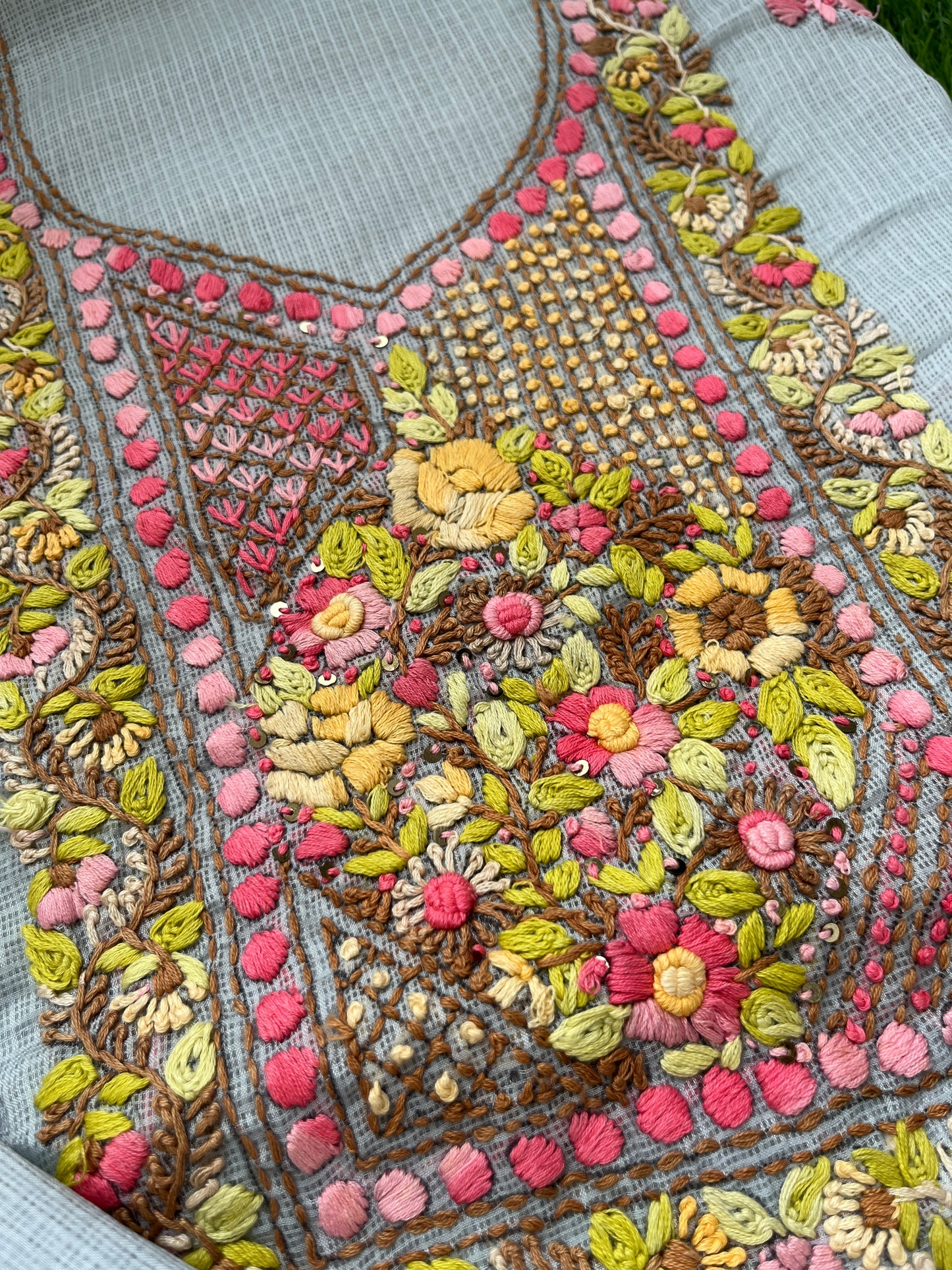 Kota hand embroidered kurta dupatta and plain bottom fabric