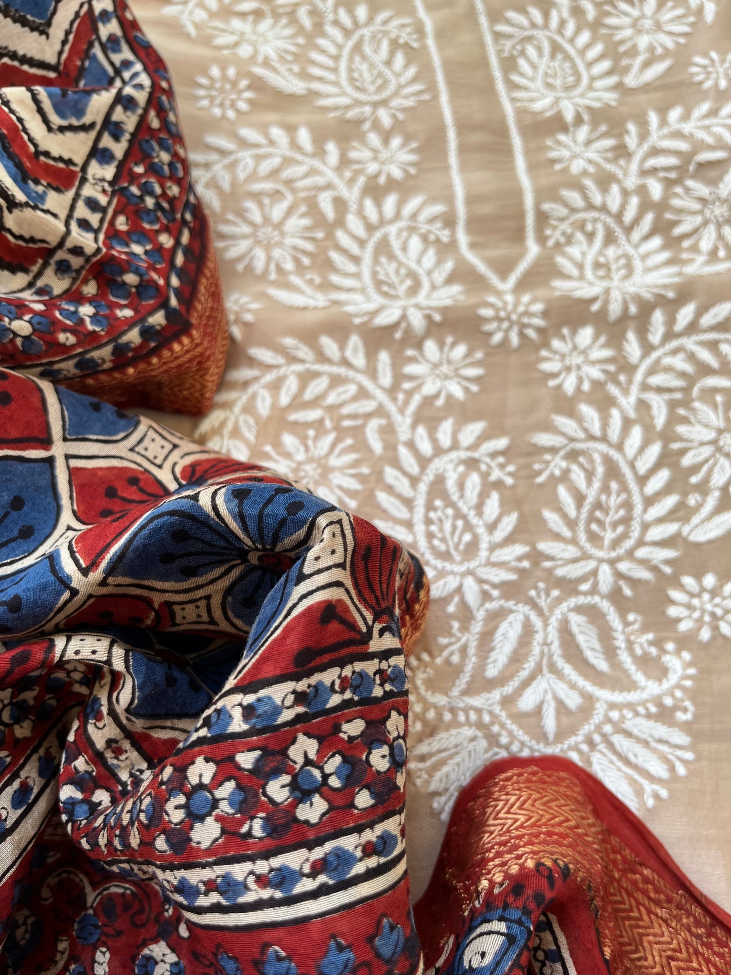 Chanderi Chikankari Kurta ajrakh Dupatta
