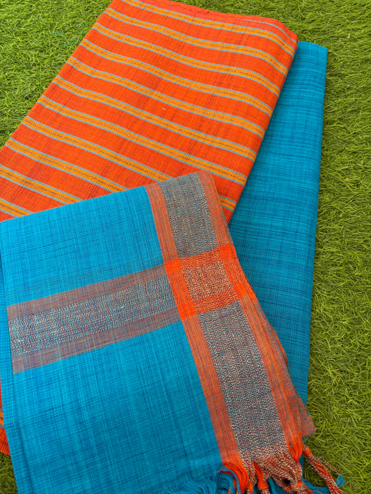 Mangalgiri Cotton 3 pc set - kurta Bottom Dupatta