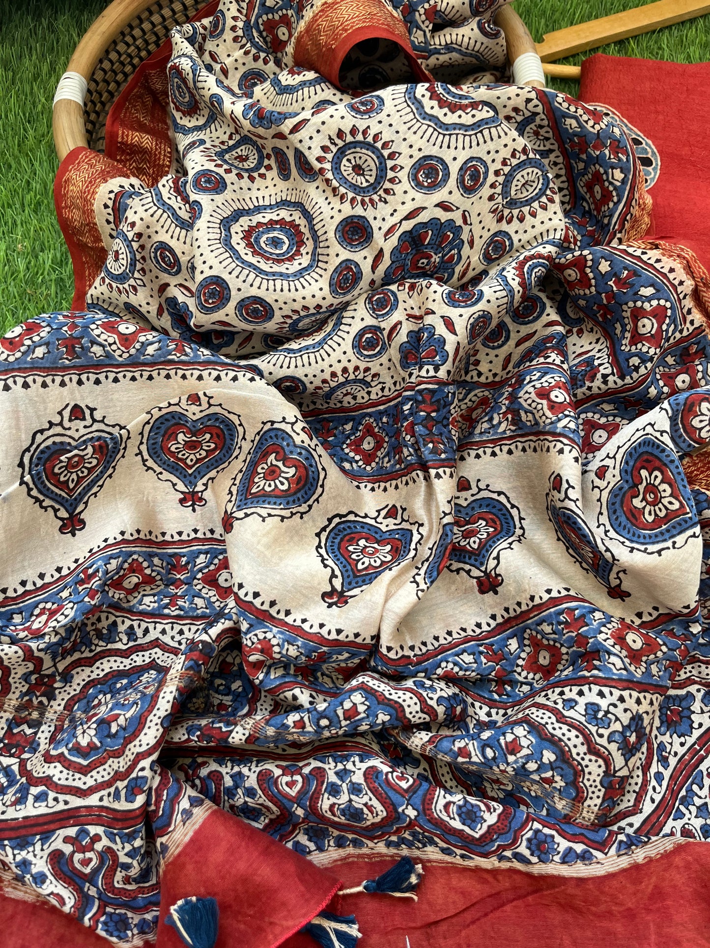 Cotton slub ajrakh kurta chanderi ajrakh dupatta