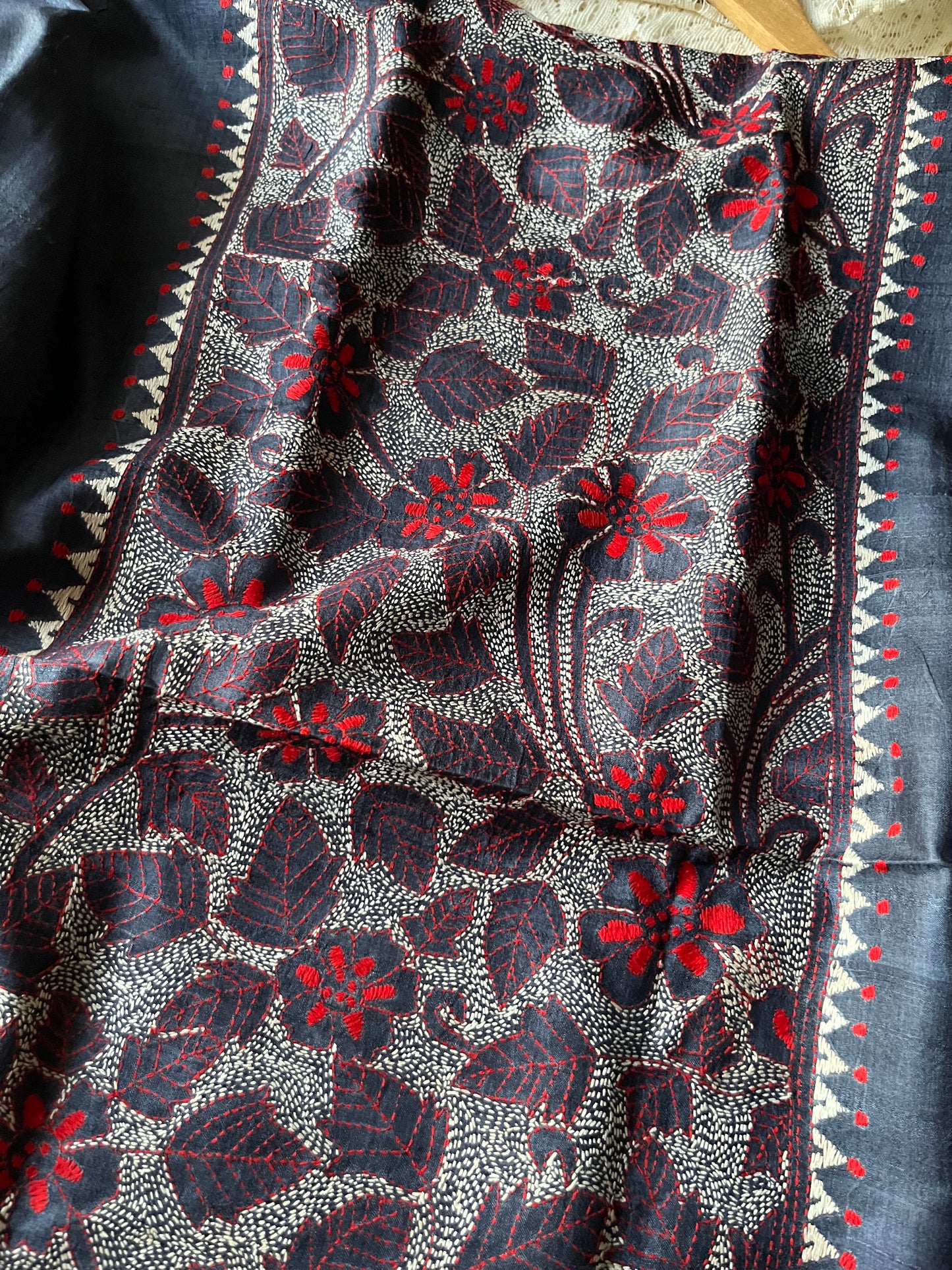 Silk Kantha work kurta fabric