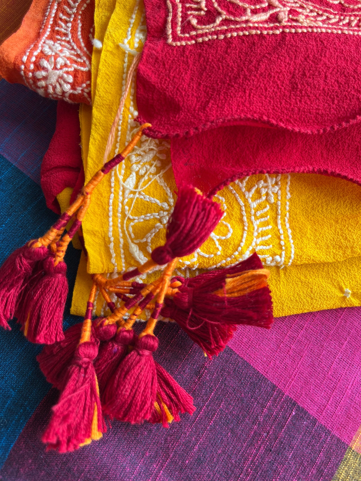 Cotton kurta bottom pure georgette chikankari bandhani dupatta