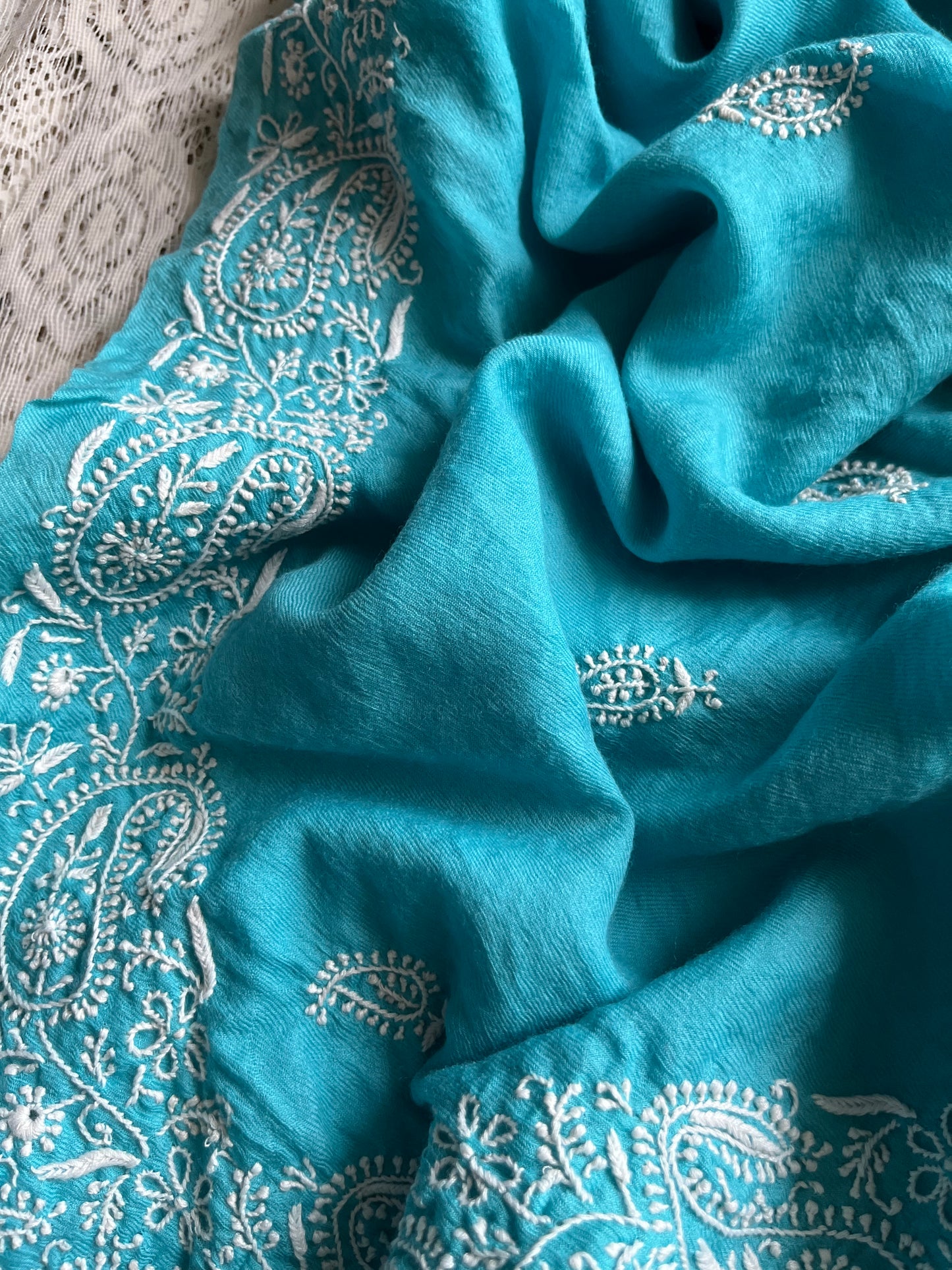 Pure wool chikankari shawl