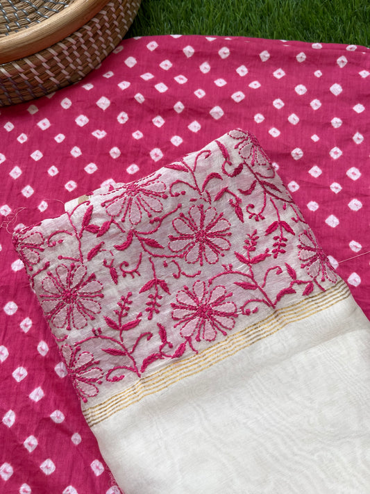 Cotton bandhani kurta fabric chanderi chikan work dupatta