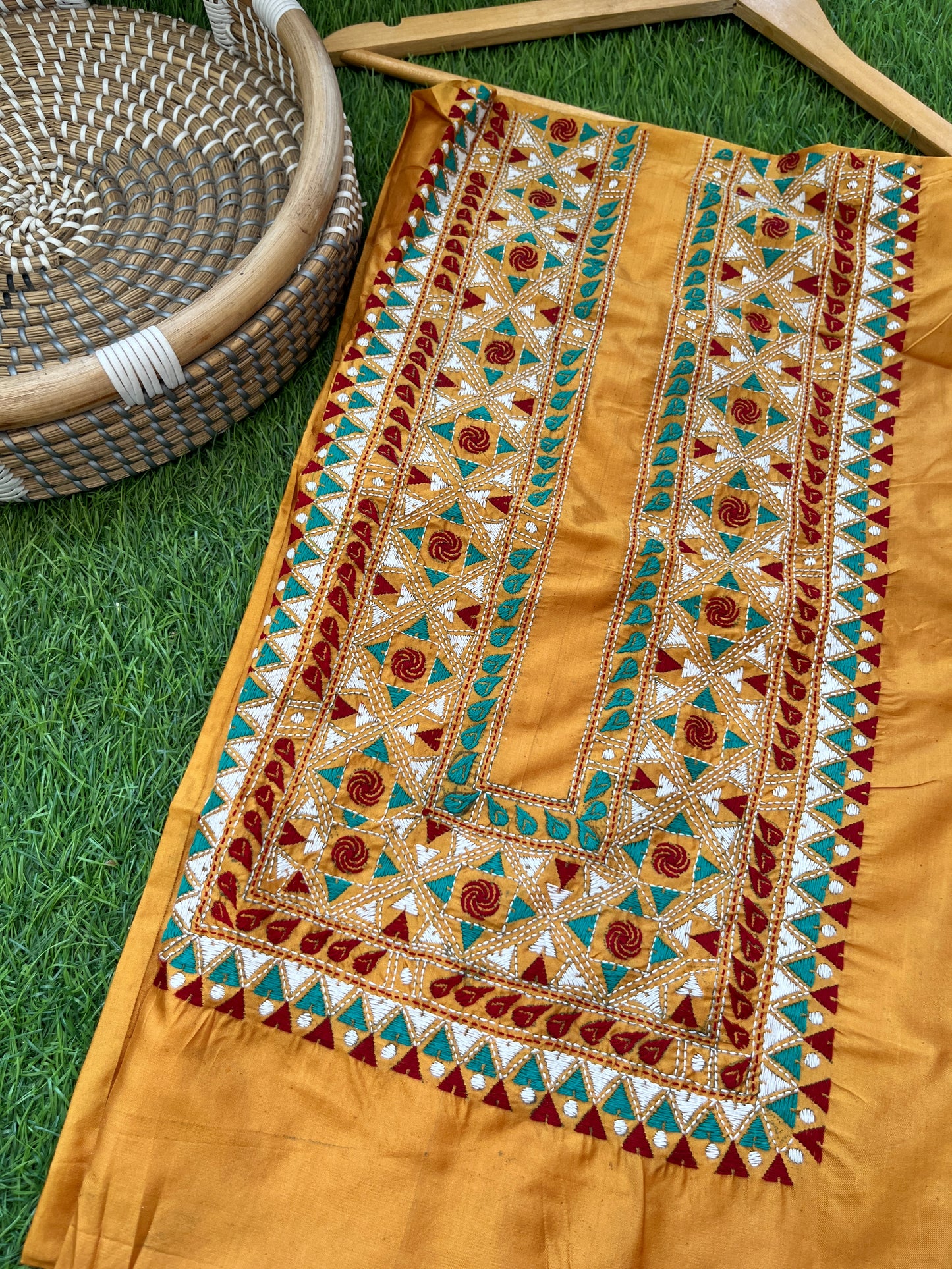Silk Kantha work kurta fabric