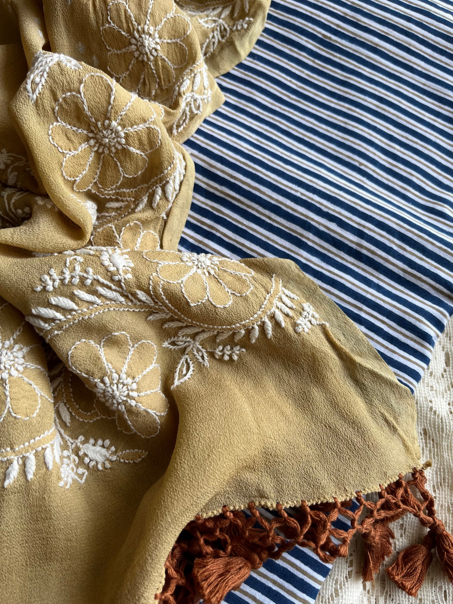 Cotton kurta bottom pure georgette chikankari bandhani dupatta