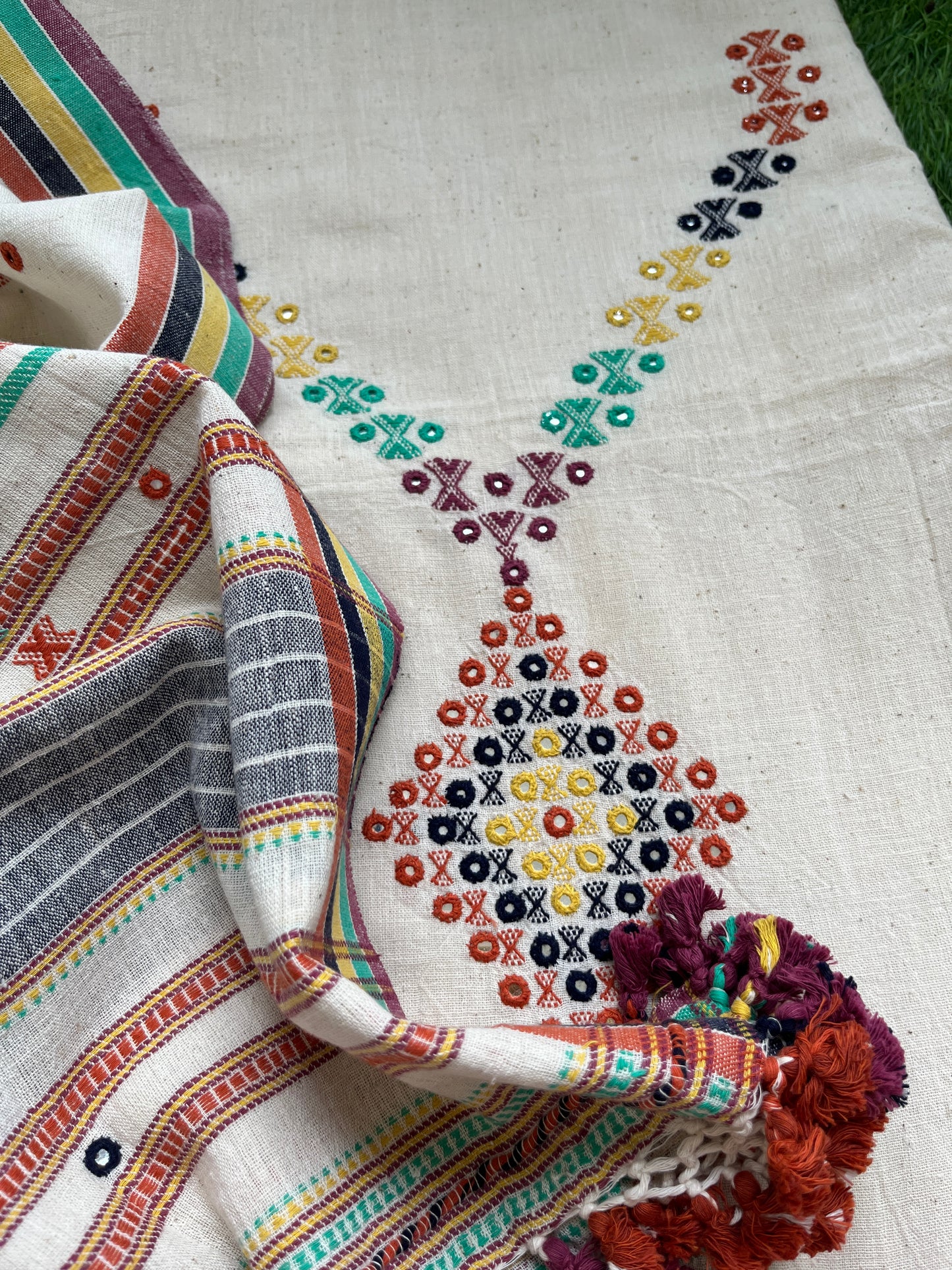 Handwoven organic kala Cotton kurta bottom dupatta