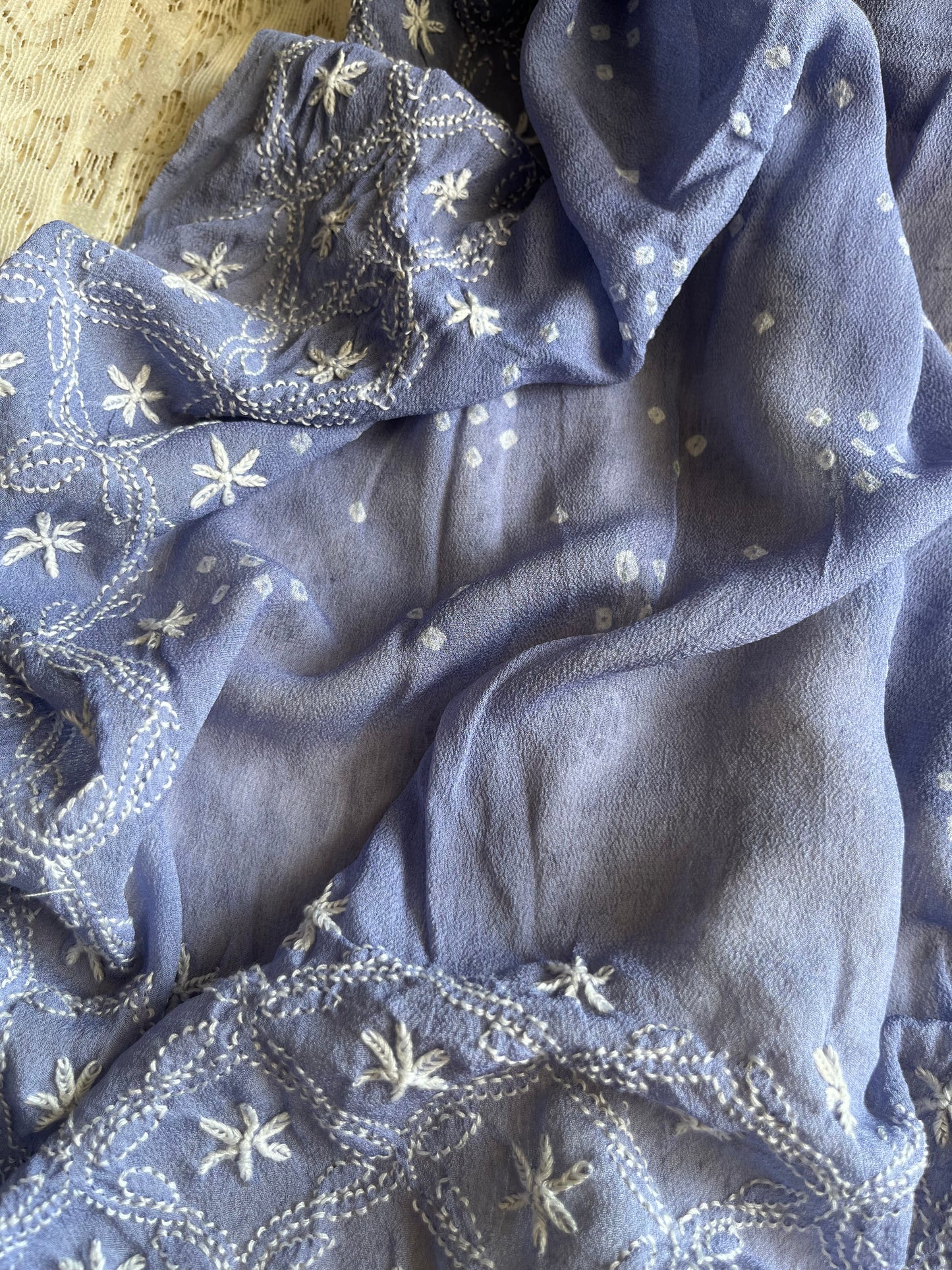 Cotton kurta bottom pure georgette chikankari bandhani dupatta