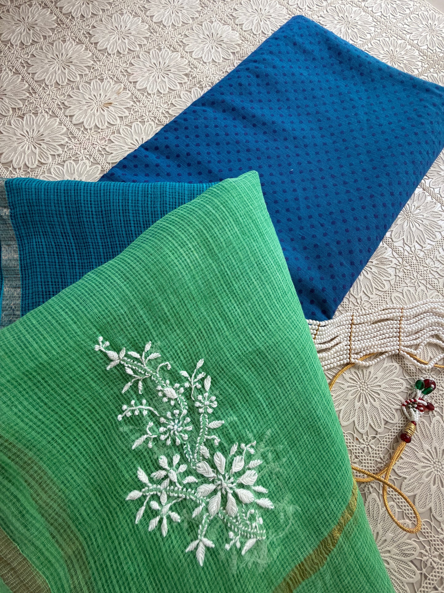Mangalgiri kurta bottom Kota Doria chikankari dupatta