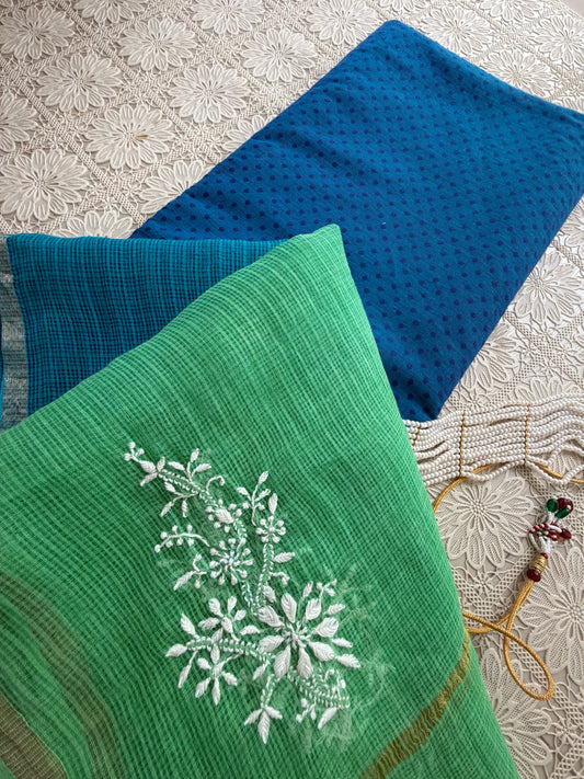 Mangalgiri kurta bottom Kota Doria chikankari dupatta