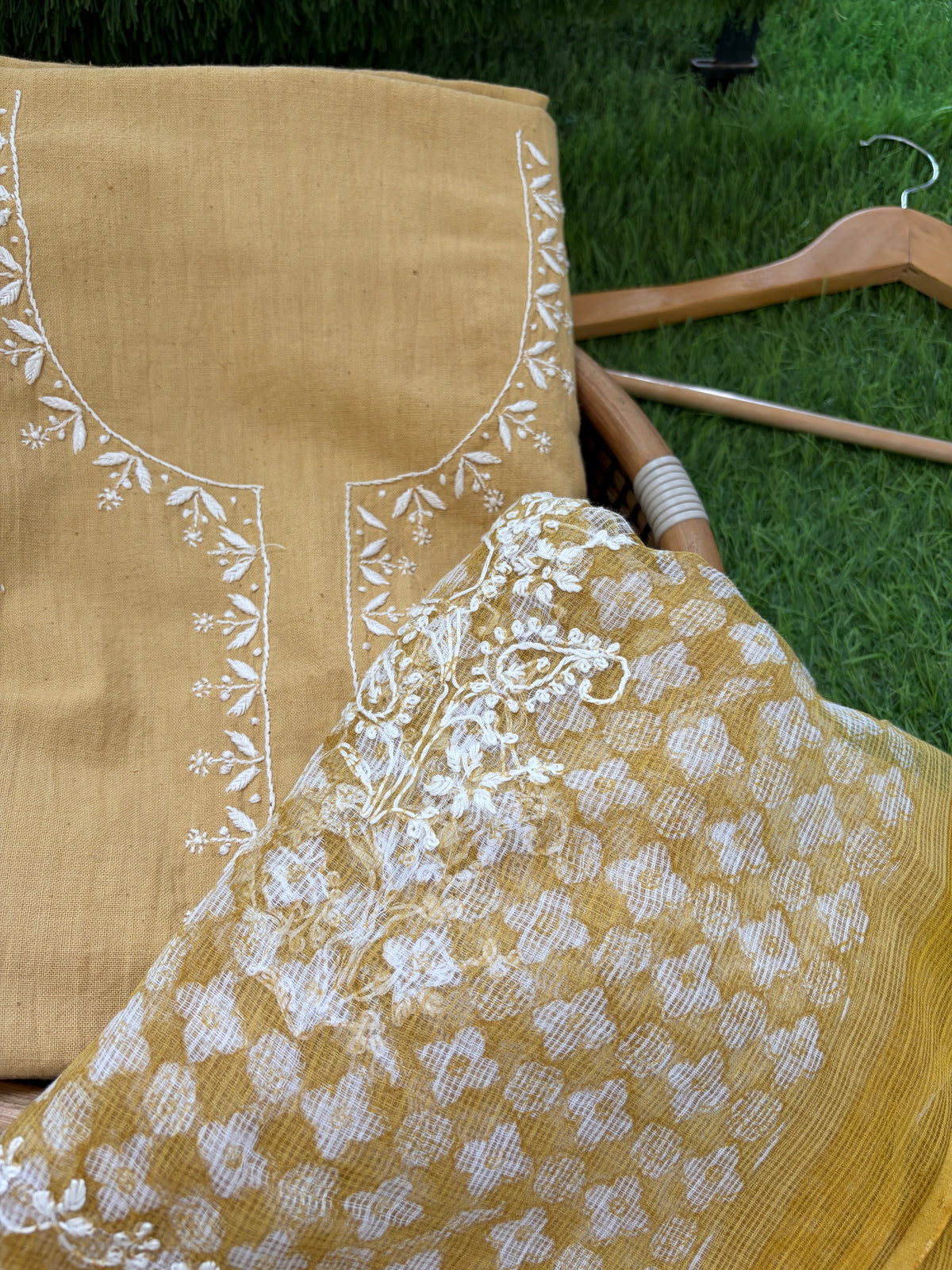 Handwoven khadi Cotton kurta mul chikankari dupatta
