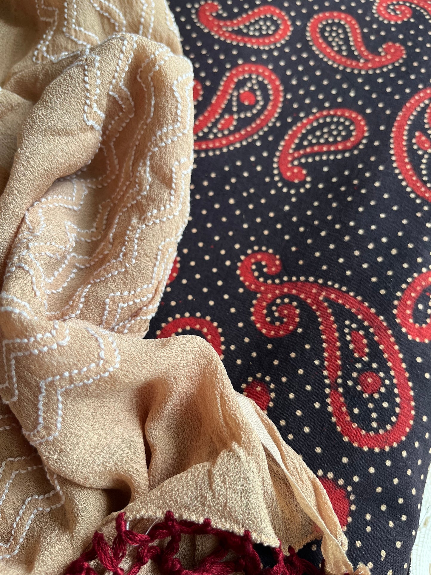 Cotton kurta bottom pure georgette chikankari bandhani dupatta