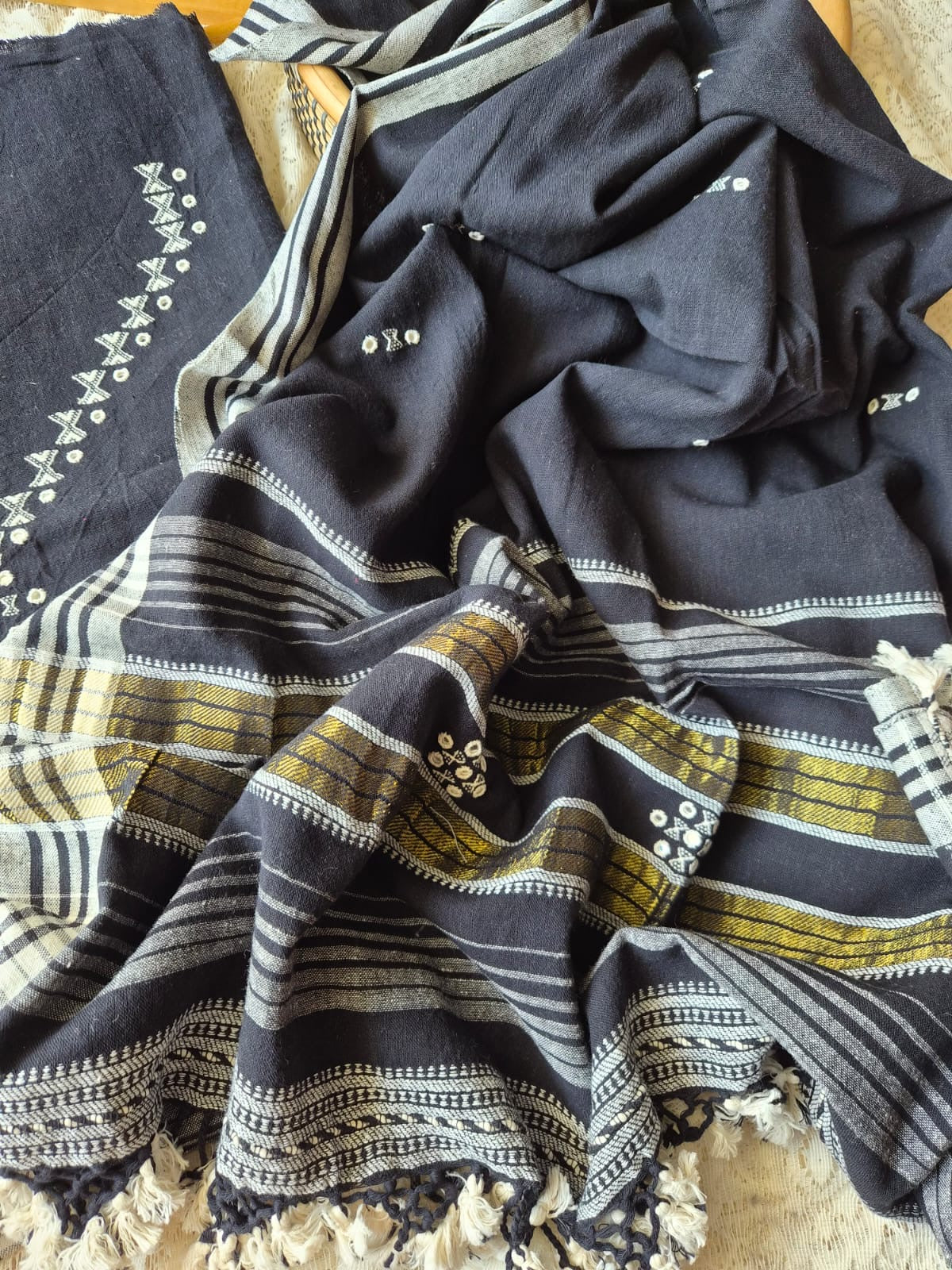 Handwoven organic kala Cotton kurta bottom dupatta