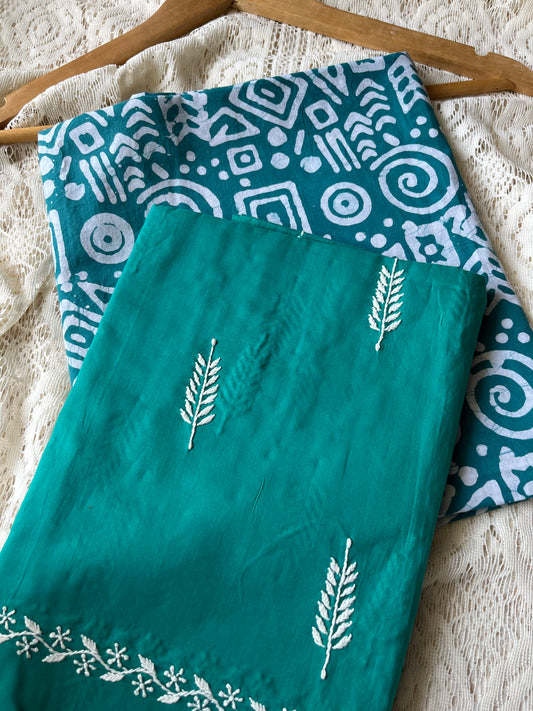 Cotton chikankari Bottom with a baatik kurta fabric