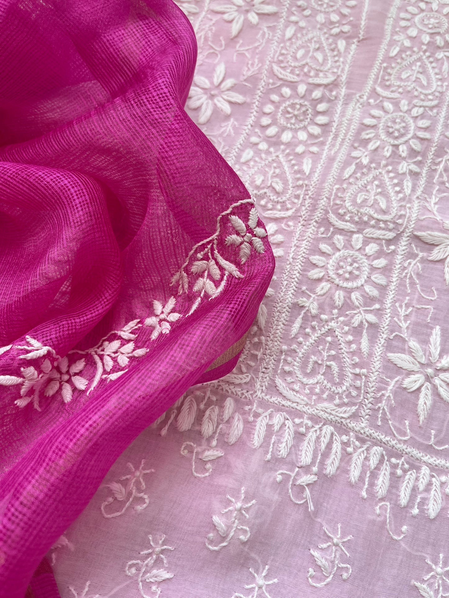 Chanderi Chikankari Kurta kota silk Dupatta