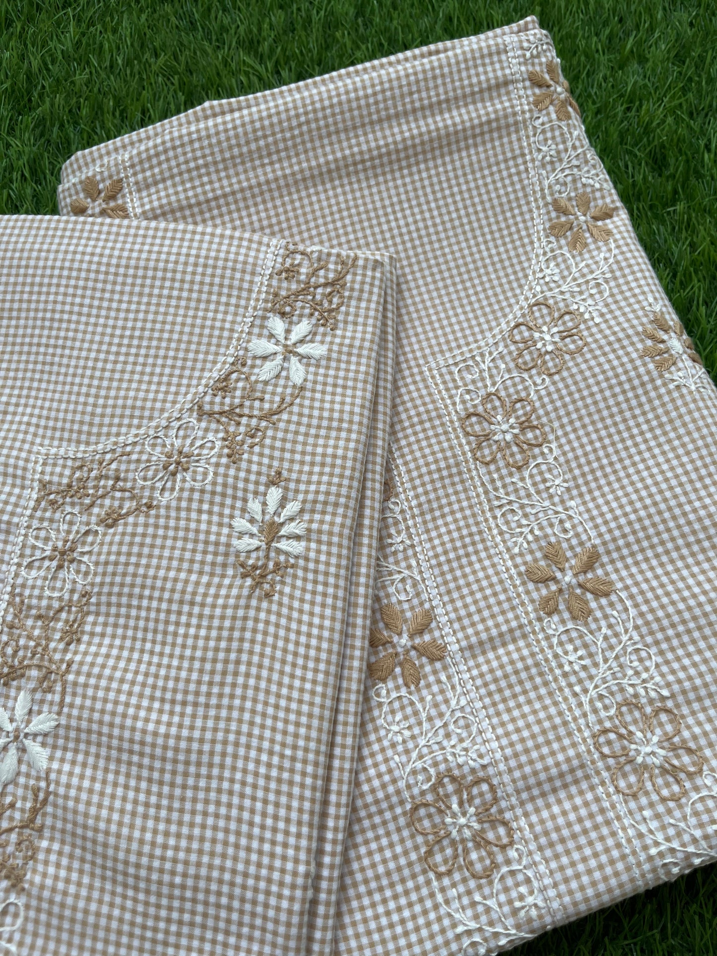 Cotton check chikan kurta