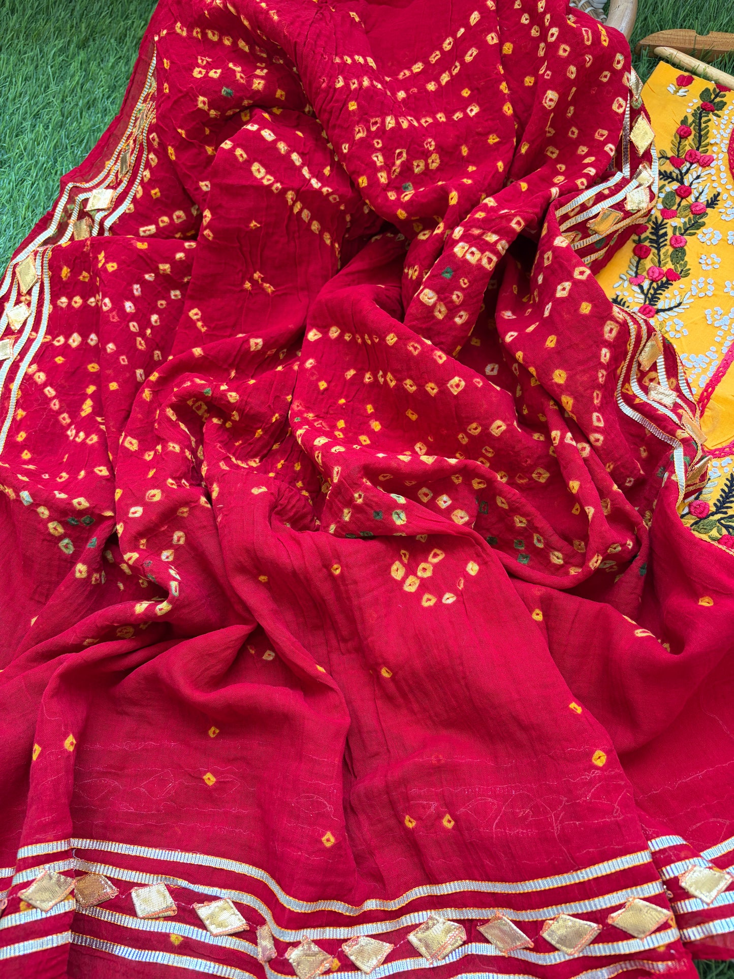 Cotton knot work kurta bandhani gota Dupatta