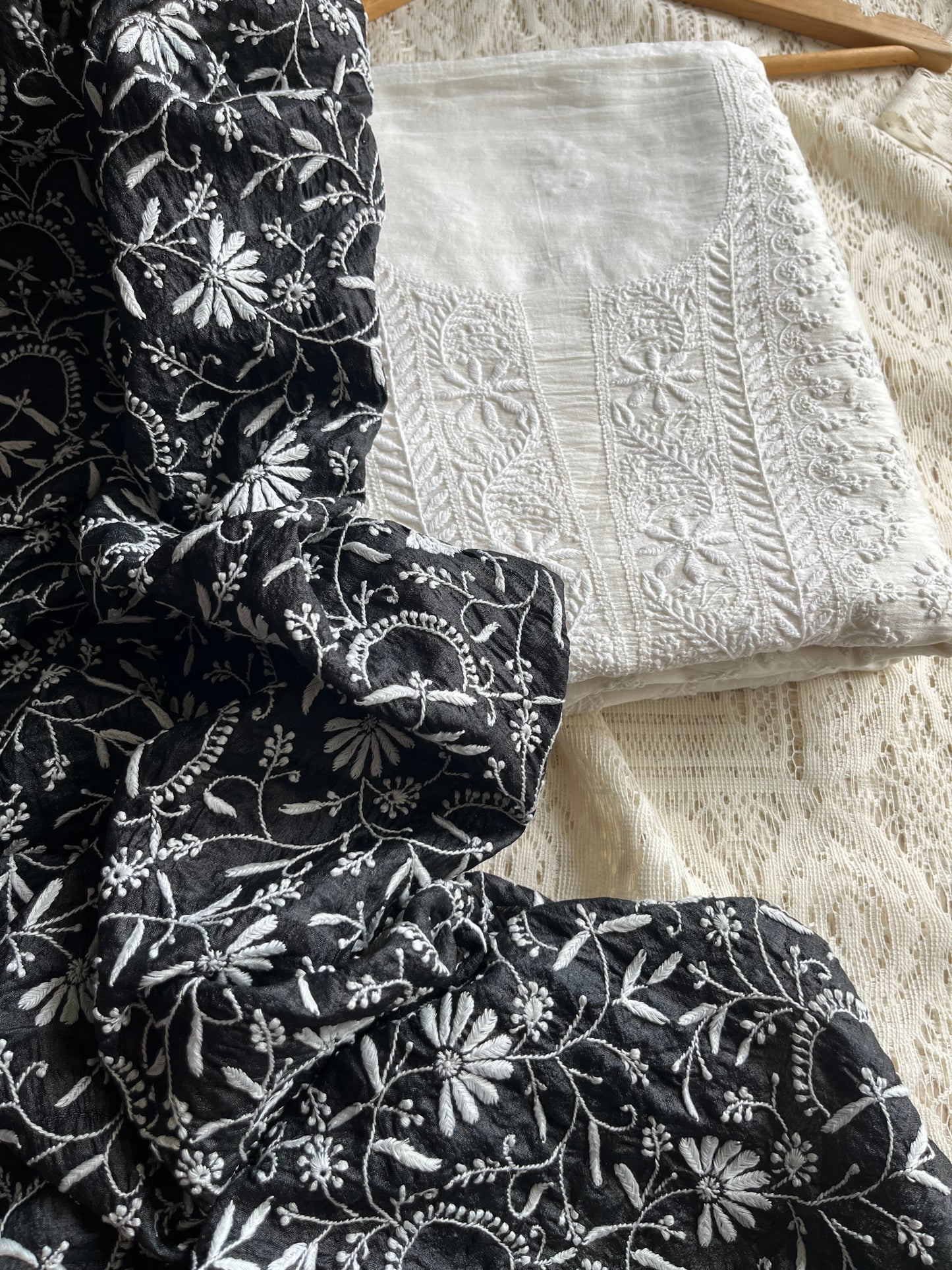 Chanderi Chikankari kurta with tussar dupatta