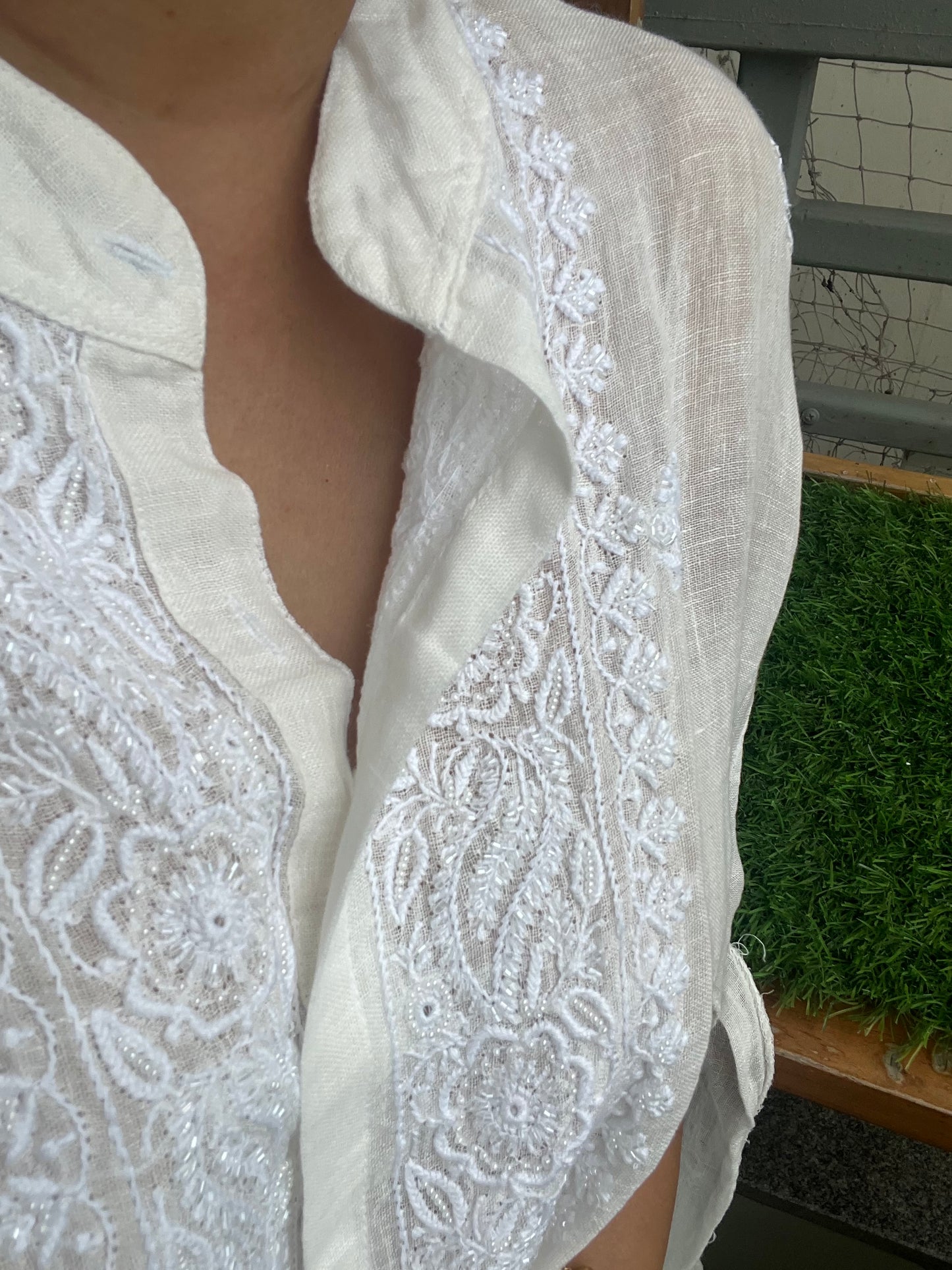 Linen chikan shirt and a-bottom-coord set
