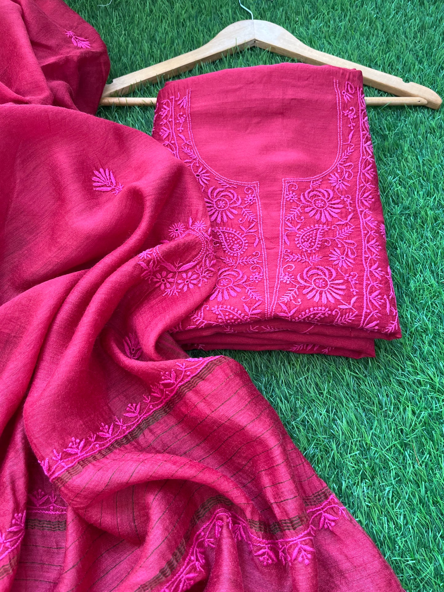 Munga Silk Chikankari kurta  Dupatta