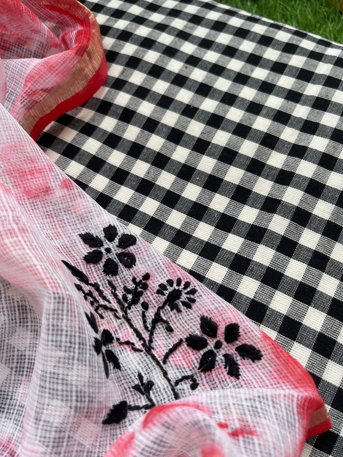 Kota doria Chikankari Dupatta cotton Fabric