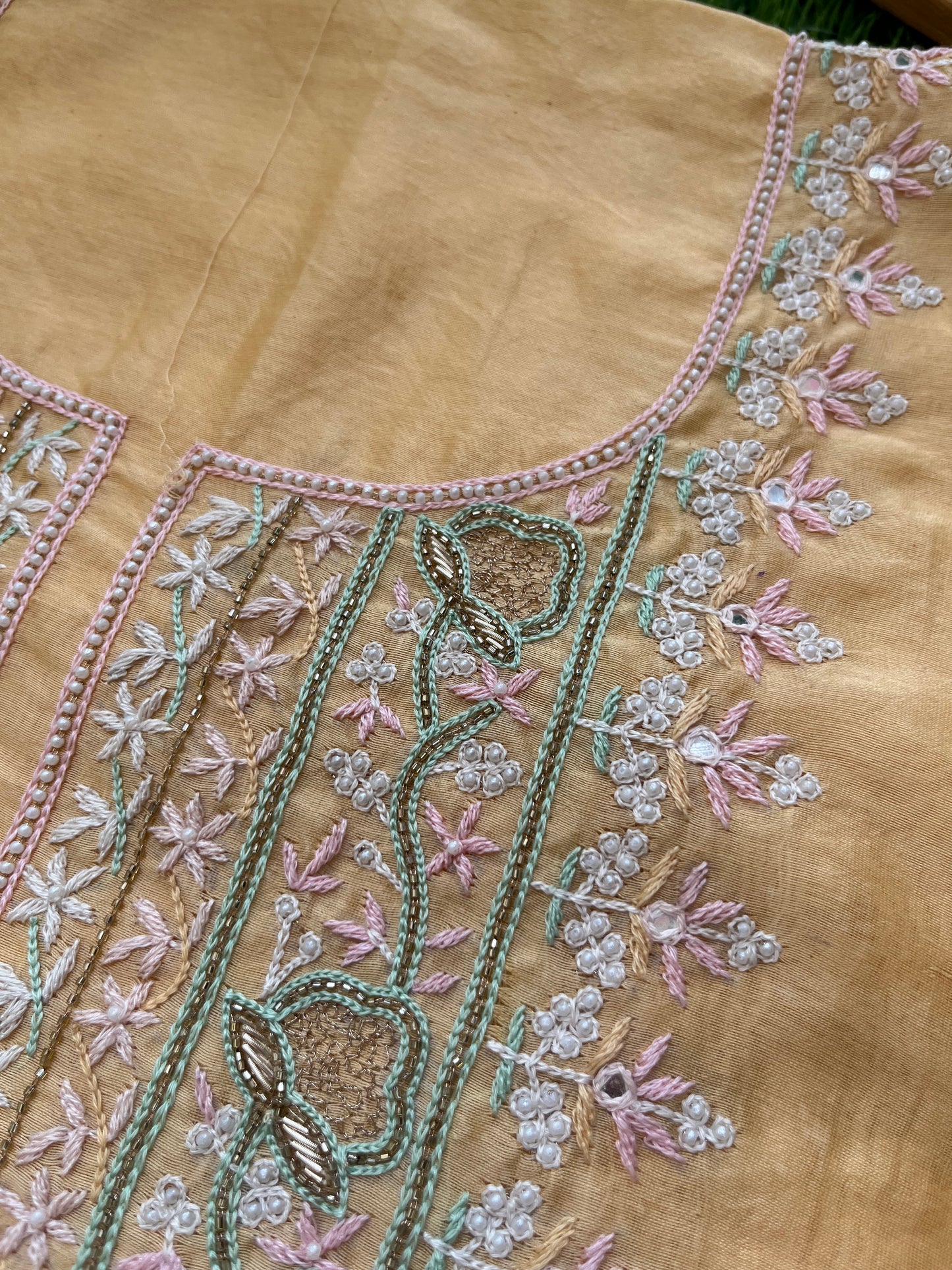 Hand embroidered chanderi kurta kota silk chikan work dupatta