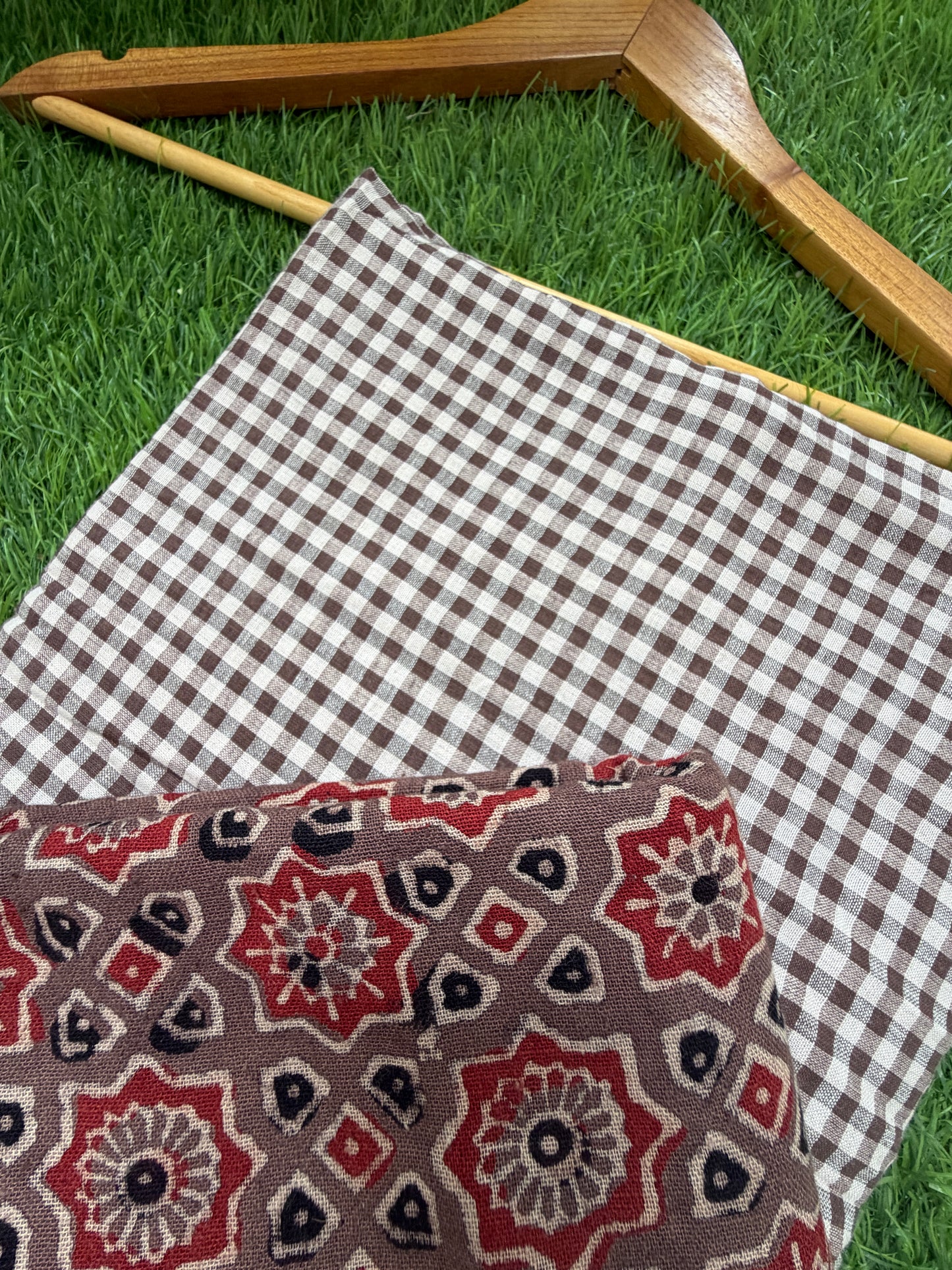 Kala Cotton ajrakh kurta khadi check Bottom