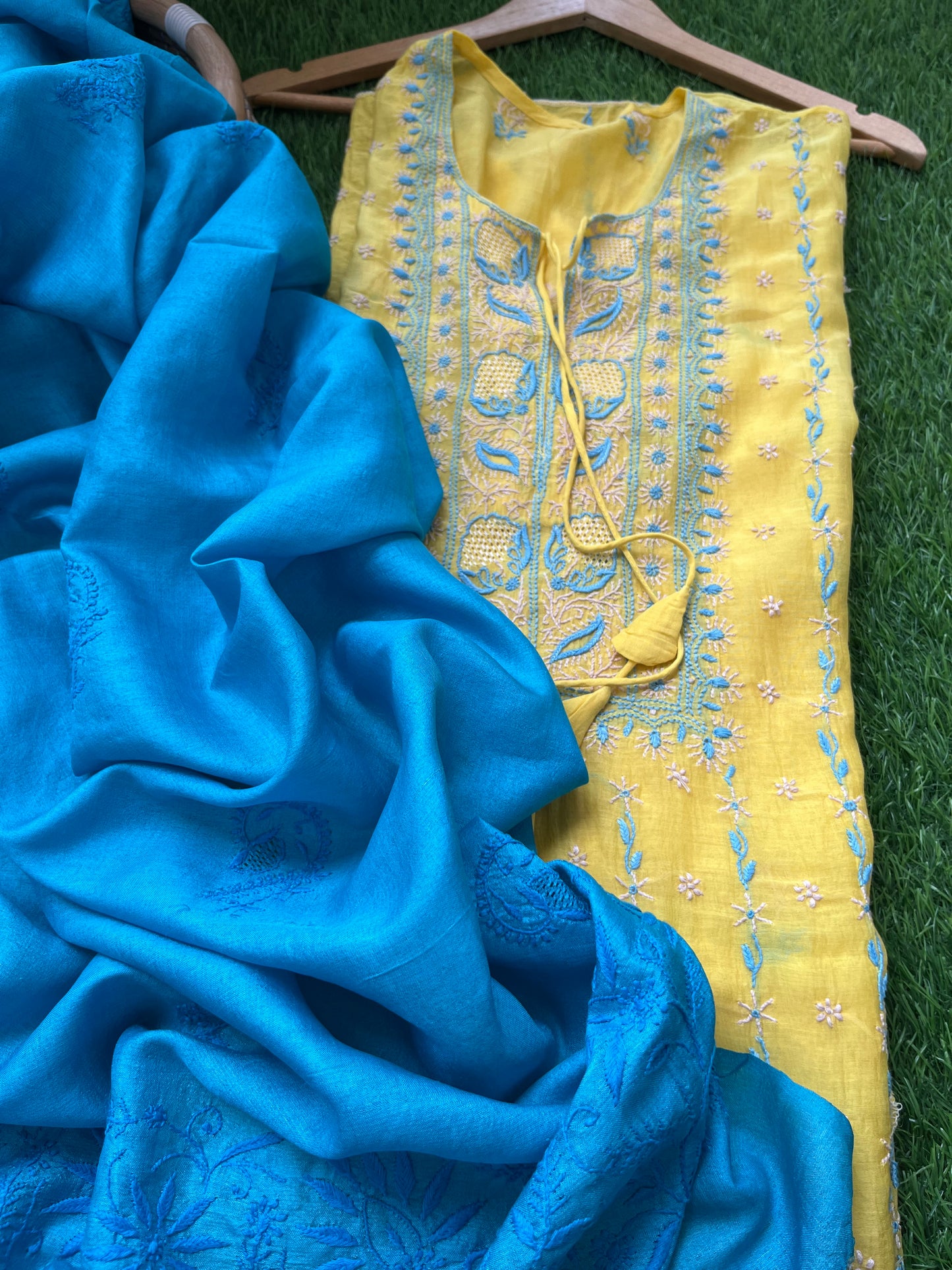 Chanderi Chikankari Kurta silk Dupatta