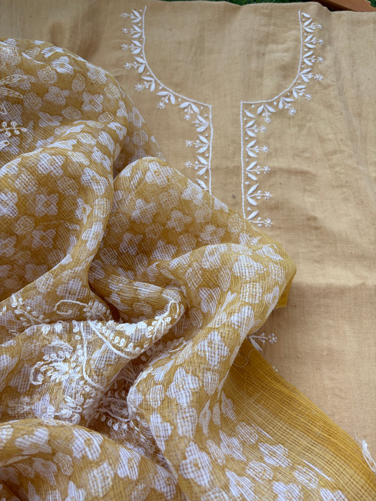 Handwoven khadi Cotton kurta mul chikankari dupatta