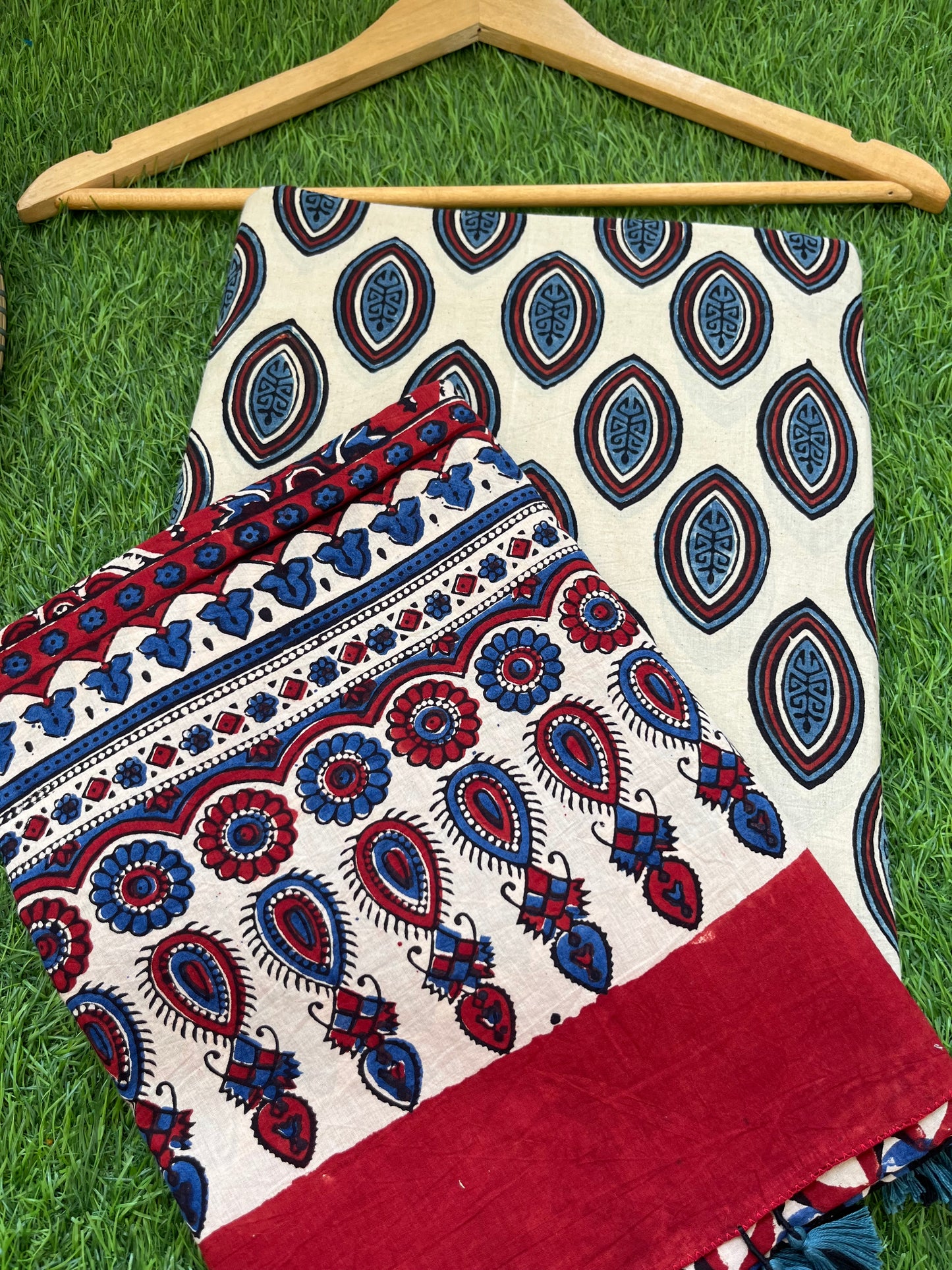 Cotton block print kurta bottom cotton ajrakh dupatta