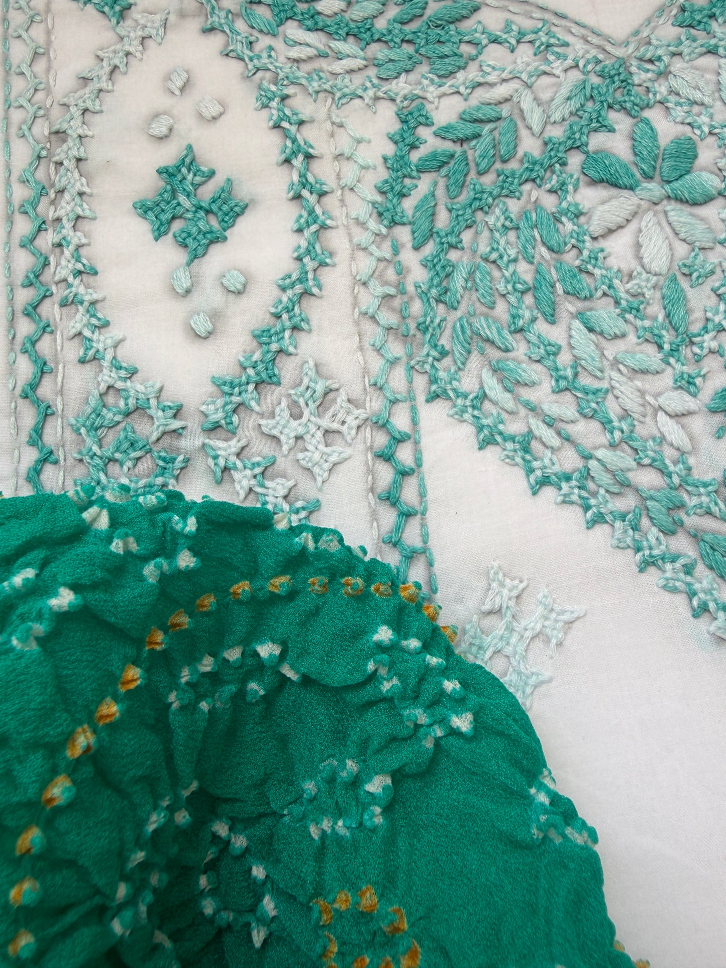 Cotton sindhi work kurta fabric with chinon dupatta