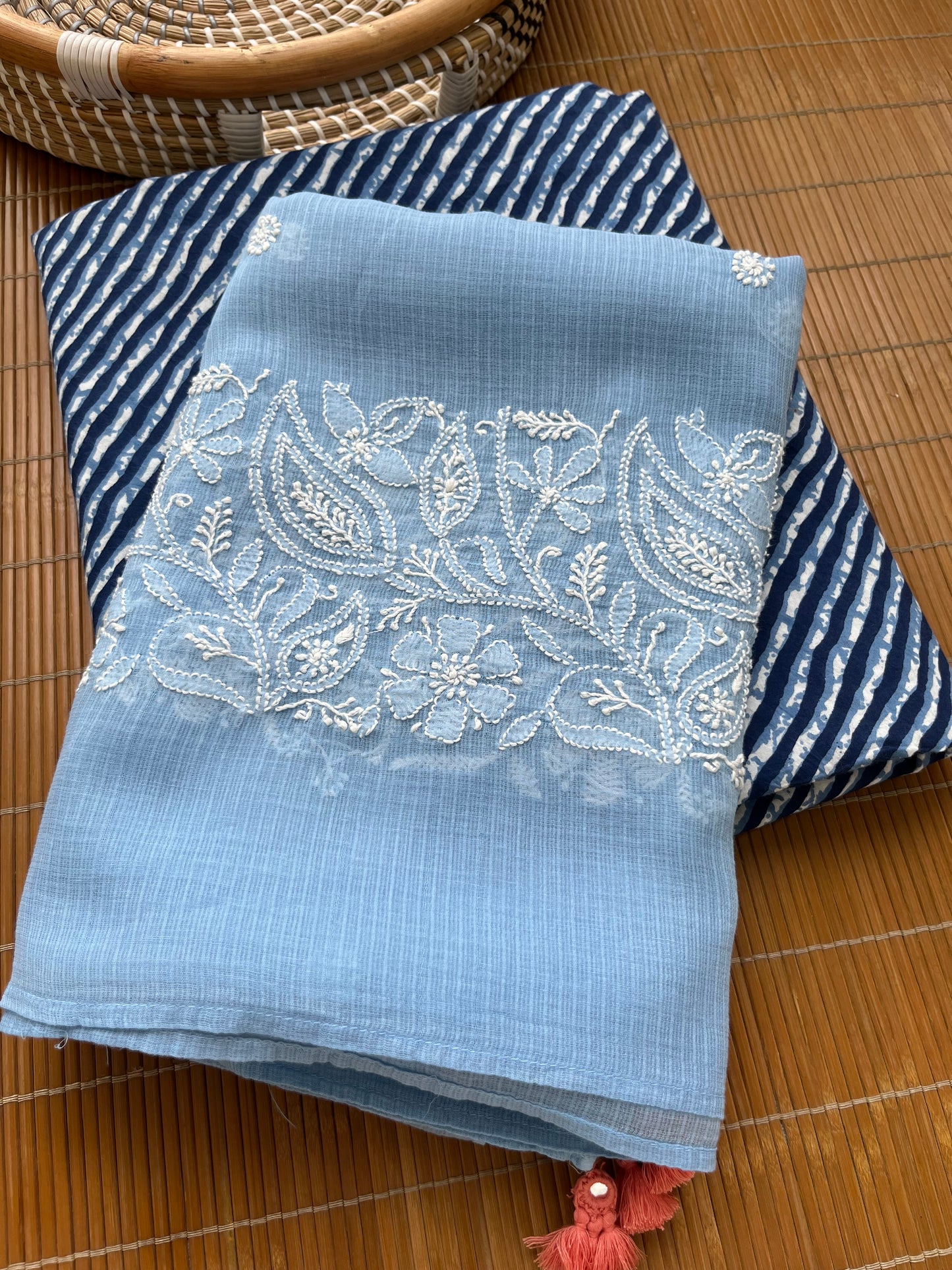 Chikankari Dupatta and print kurta Fabric