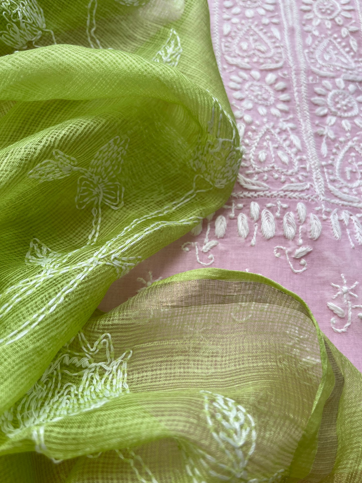 Chanderi Chikankari Kurta kota silk Dupatta