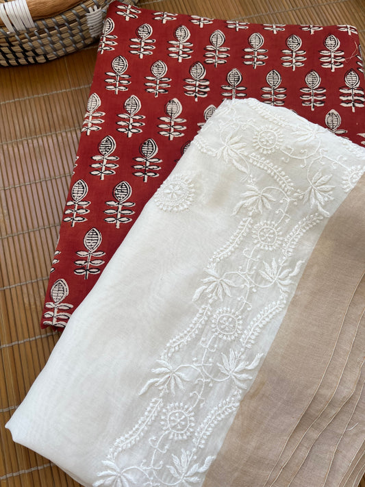 Block Print kurta chikankari Dupatta