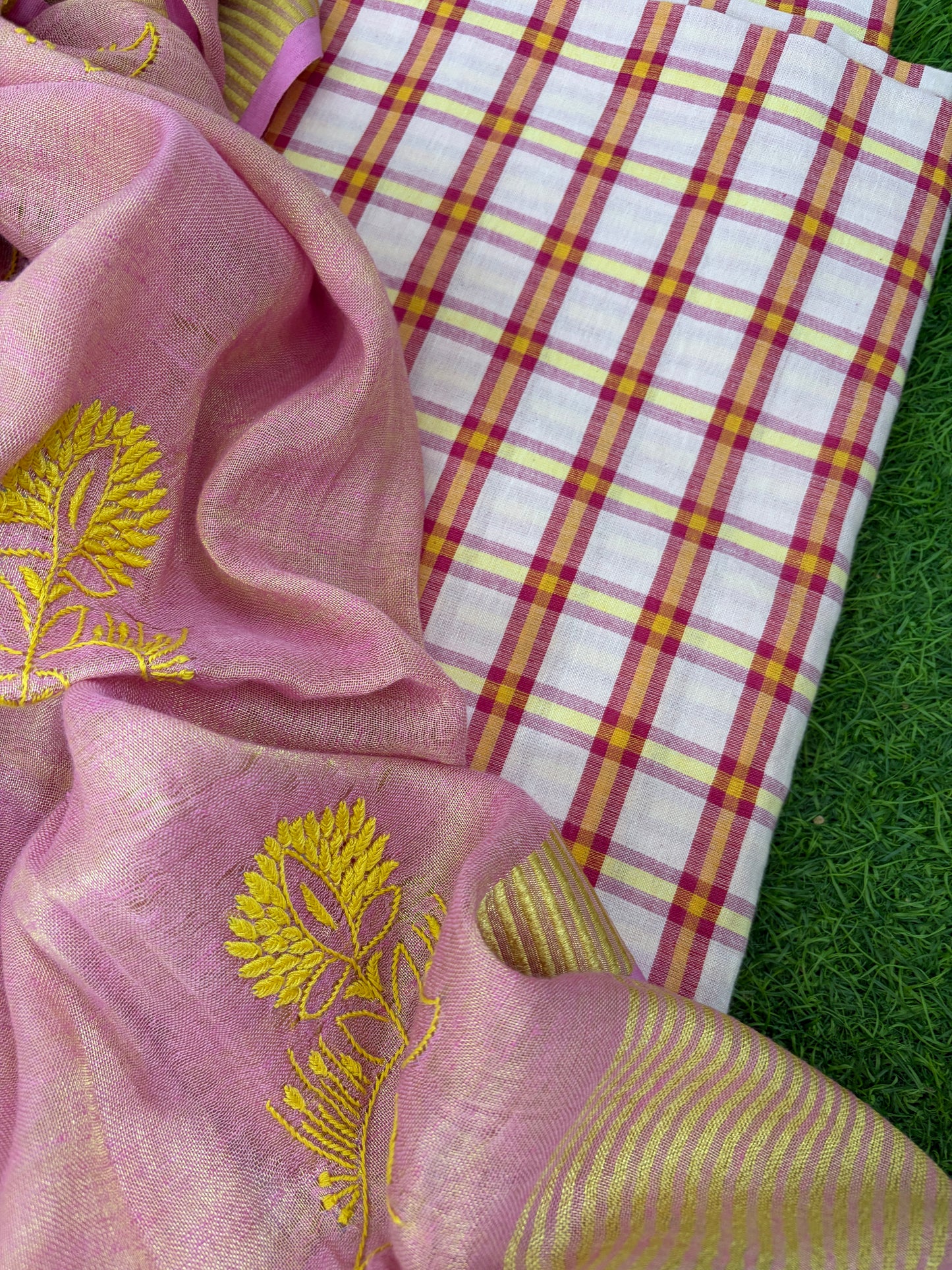 Khadi kurta linen tissue chikankari dupatta