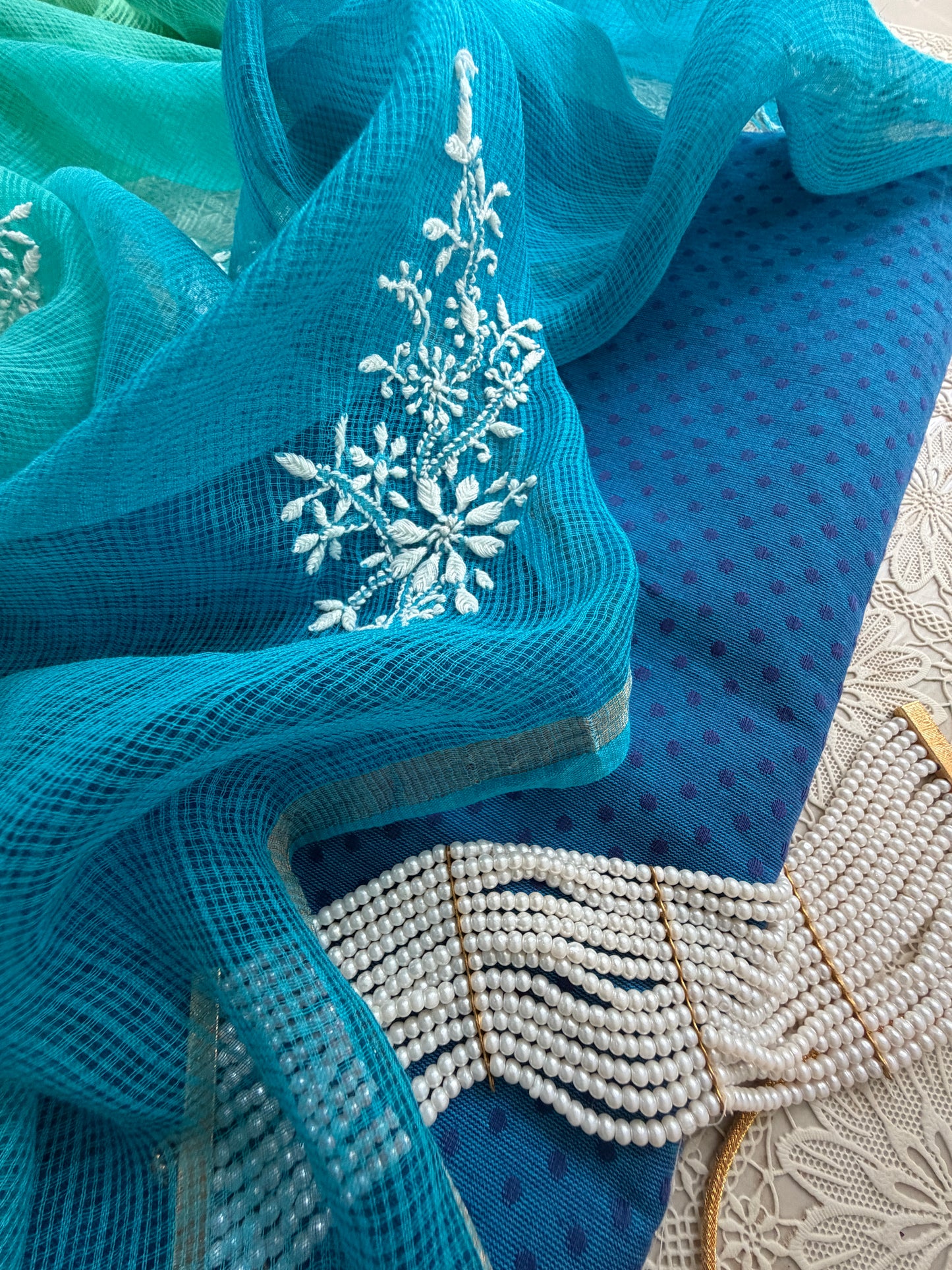 Mangalgiri kurta bottom Kota Doria chikankari dupatta