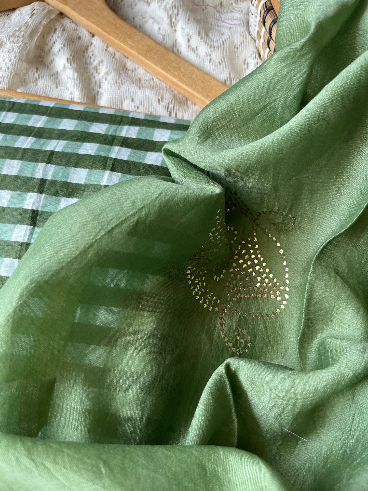 Chanderi Mukaish work Dupatta check cotton kurta bottom fabric