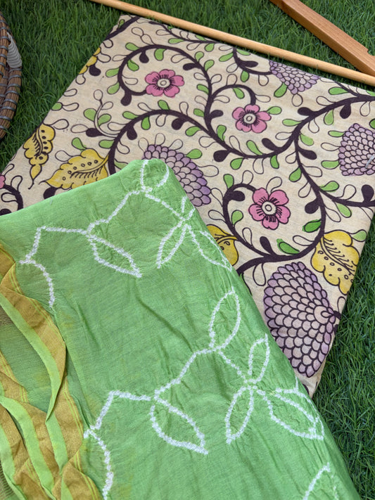 Cotton Kalamkari Fabric (hand painted) bandhani dupatta