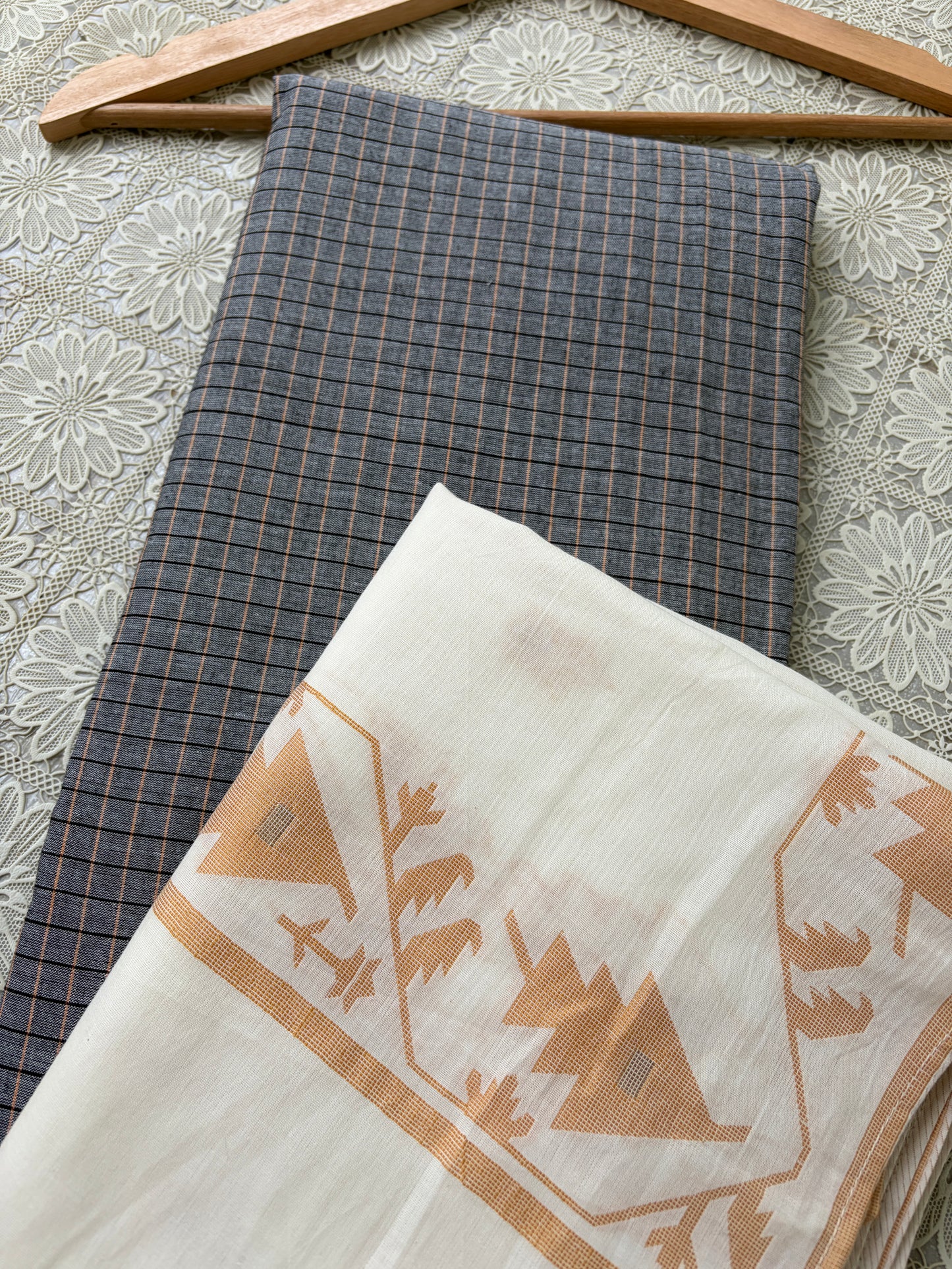 Mangalgiri Cotton 3 pc set - kurta bottom jaamdani dupatta