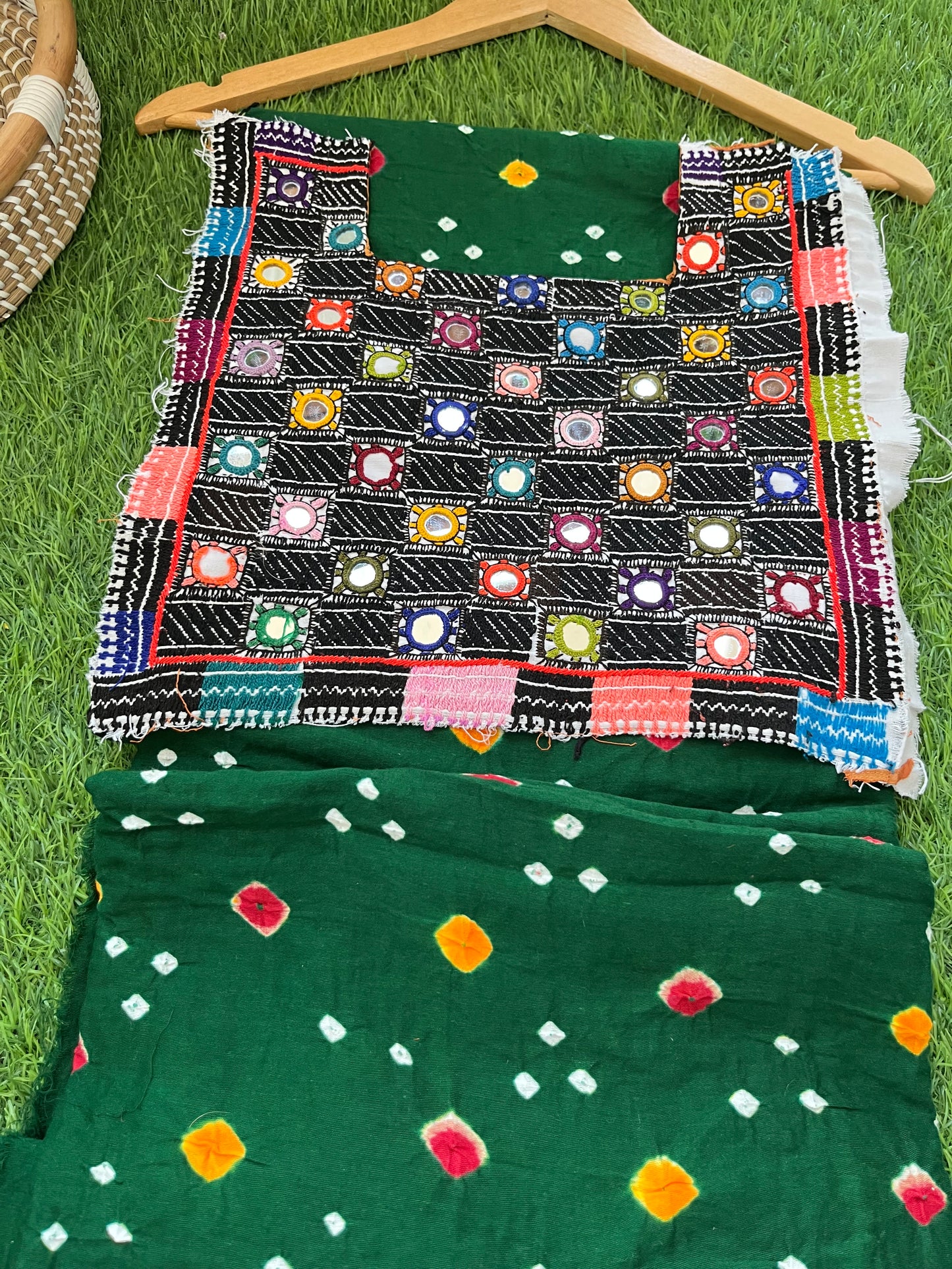Mirror work patch with bandhani suit fabric