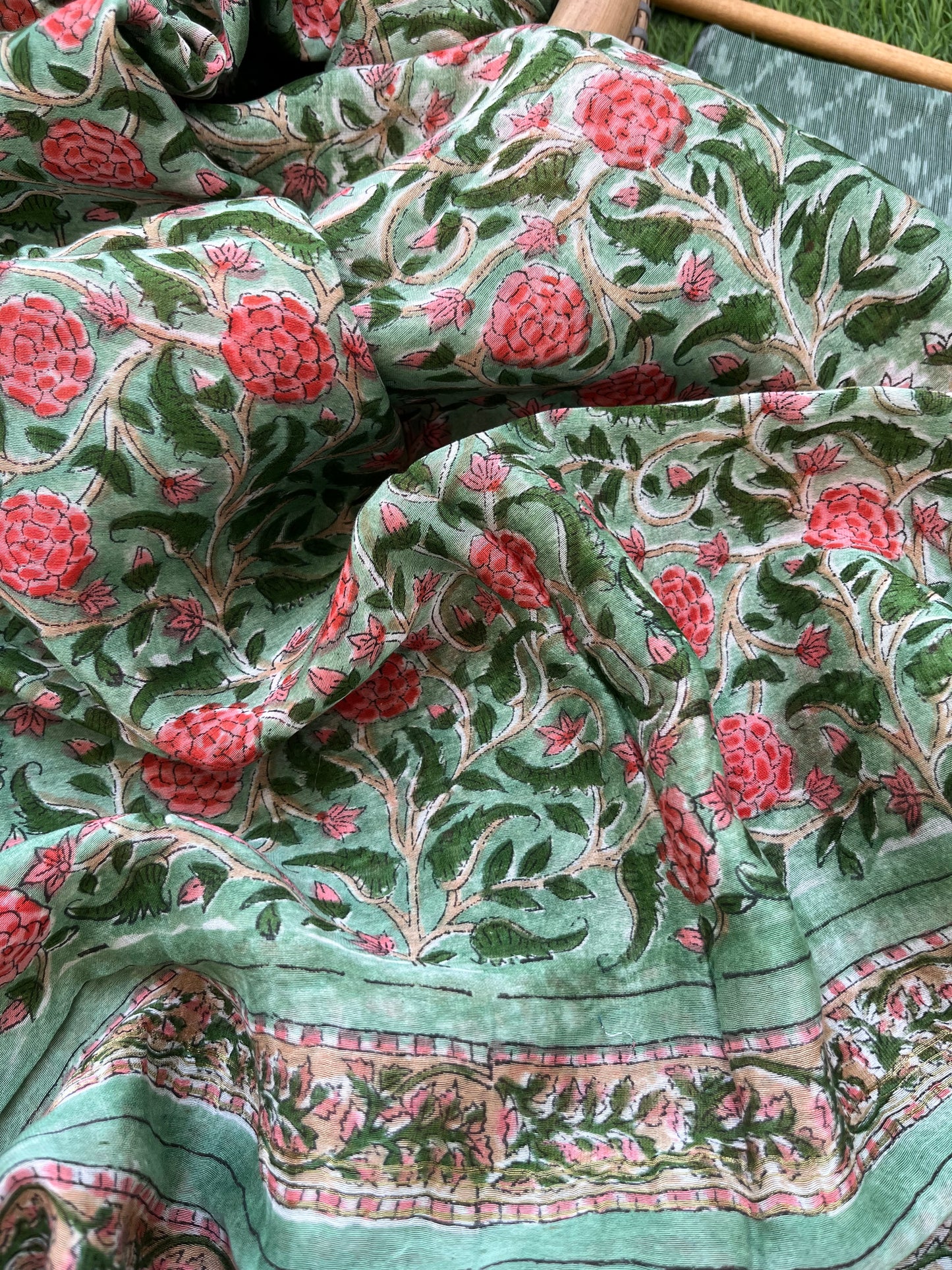 Chanderi block print dupatta ikkat kurta
