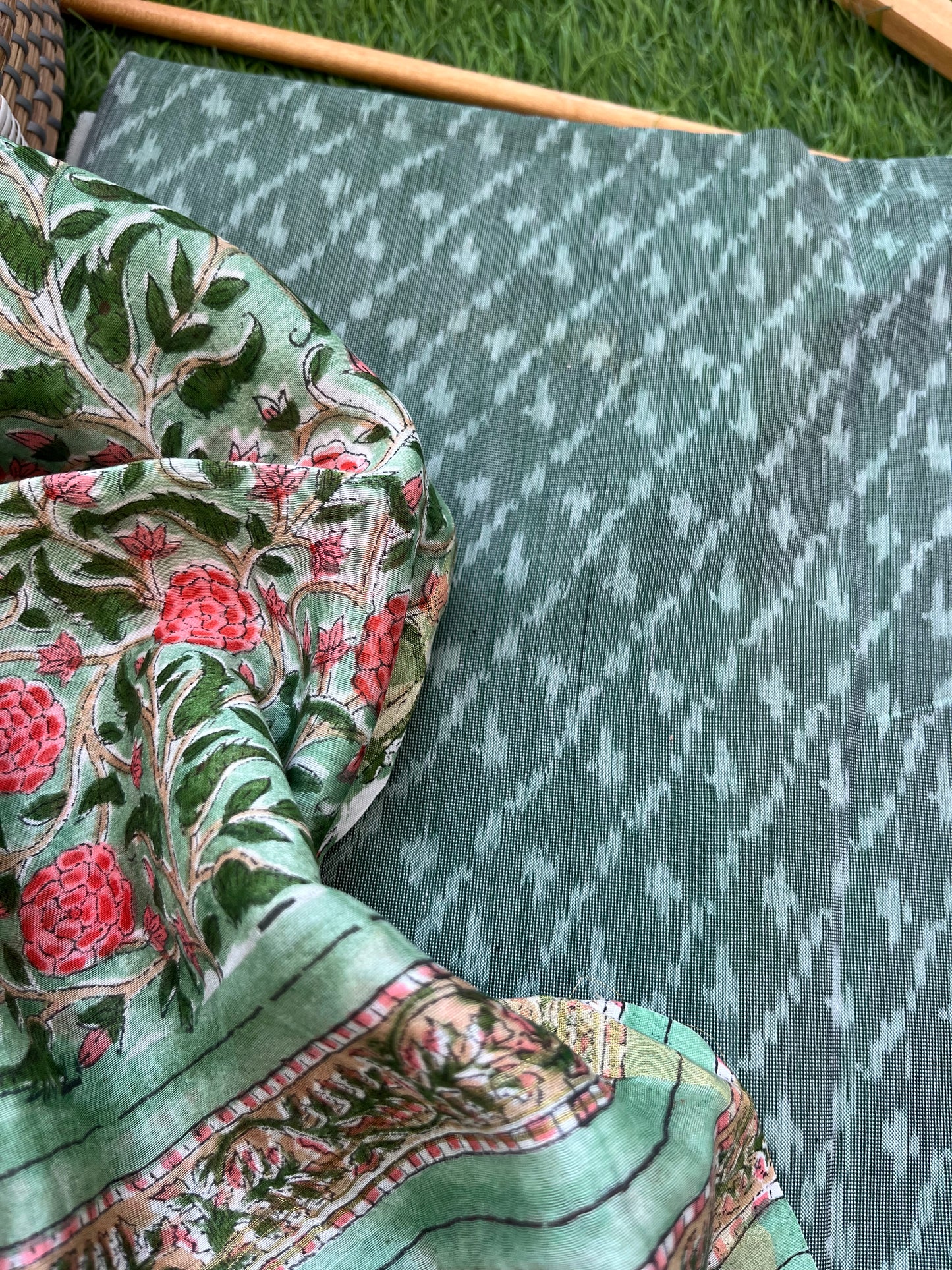 Chanderi block print dupatta ikkat kurta