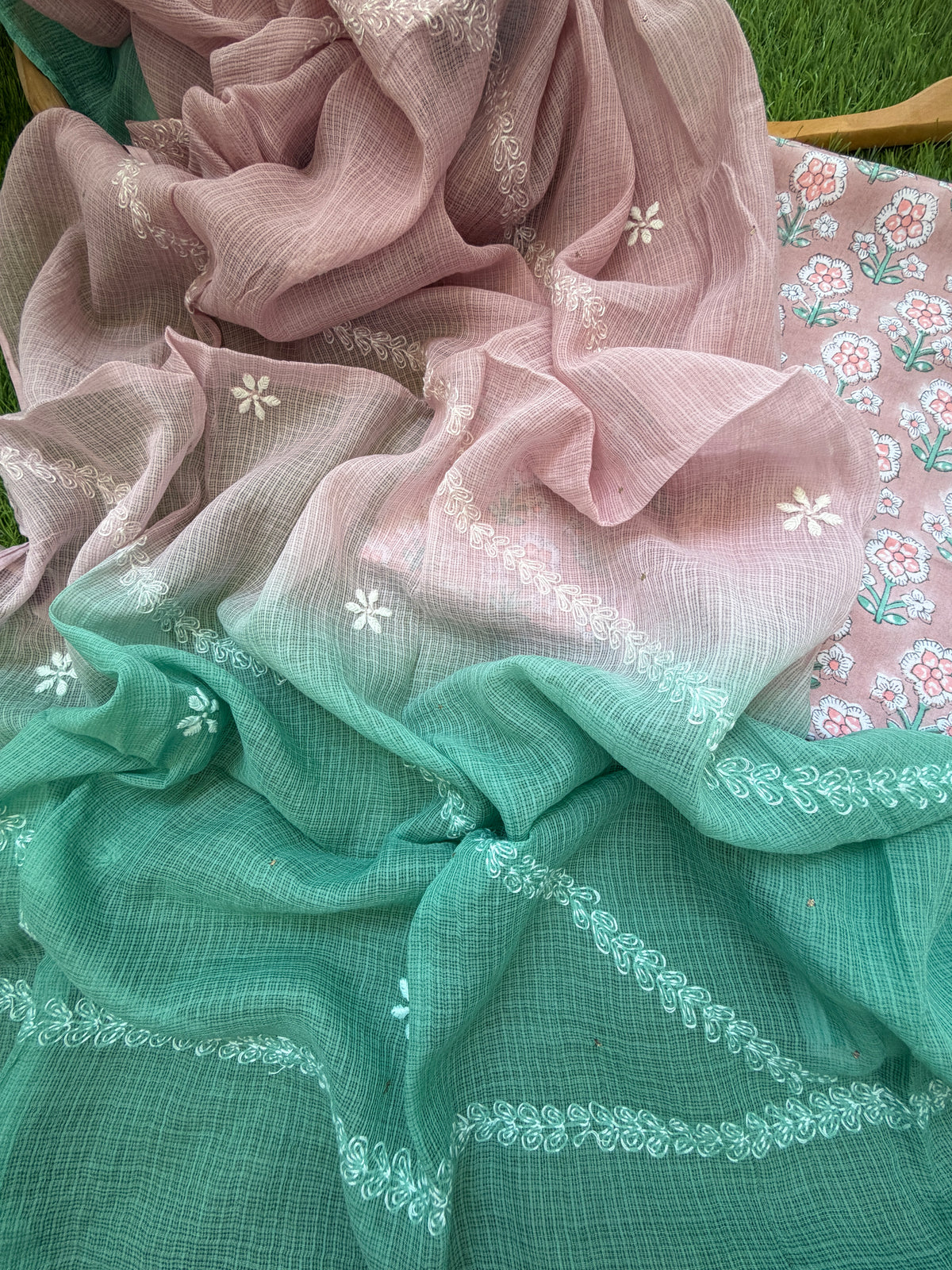Cotton kurta bottom Kota Doria chikankari dupatta