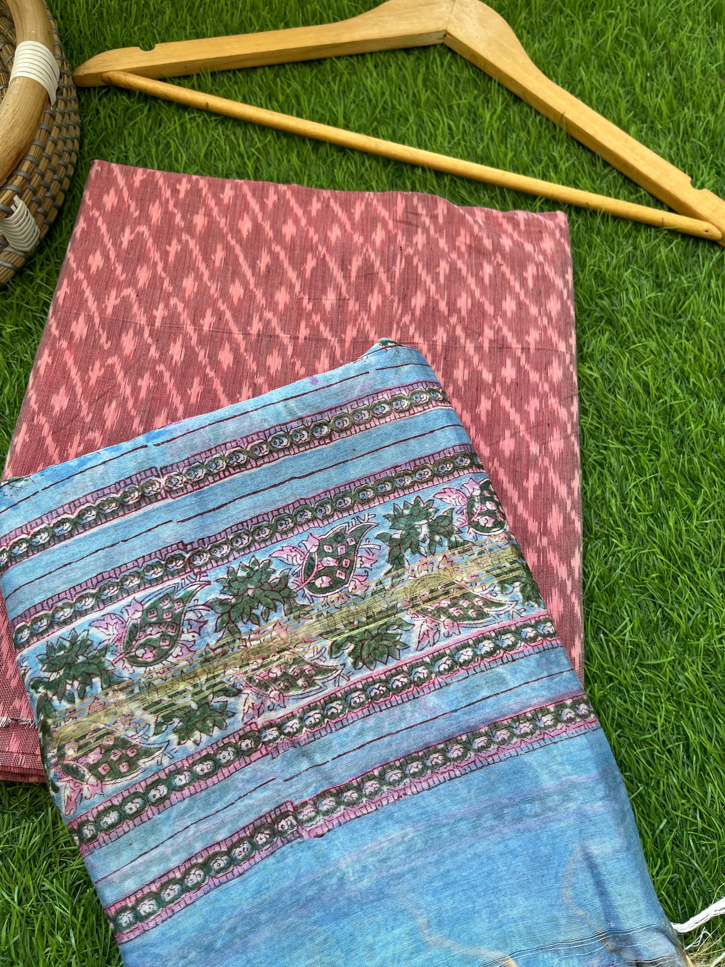 Chanderi block print dupatta ikkat kurta