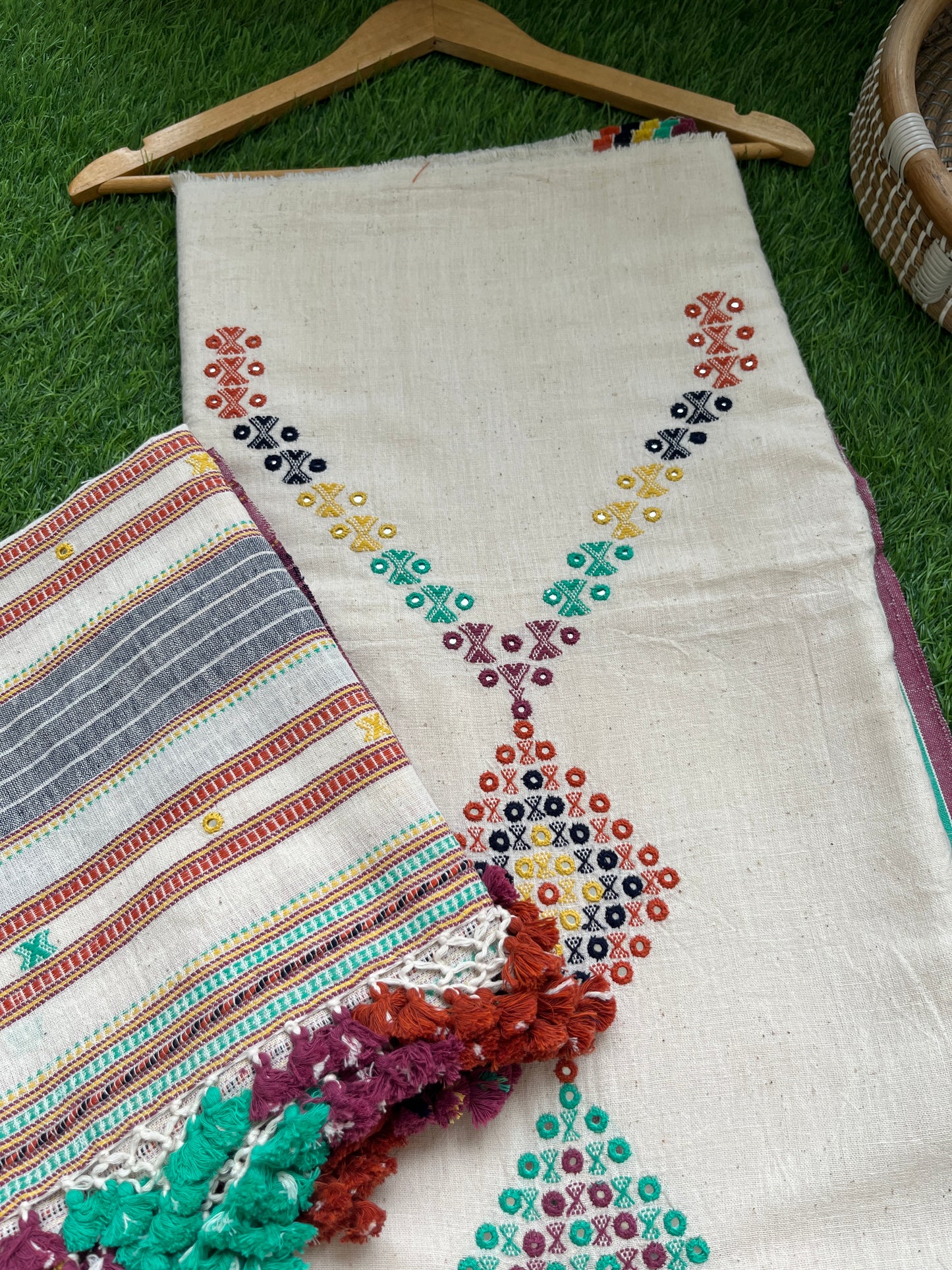 Handwoven organic kala Cotton kurta bottom dupatta