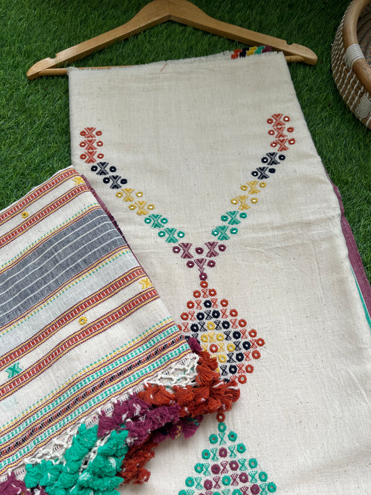 Handwoven organic kala Cotton kurta bottom dupatta