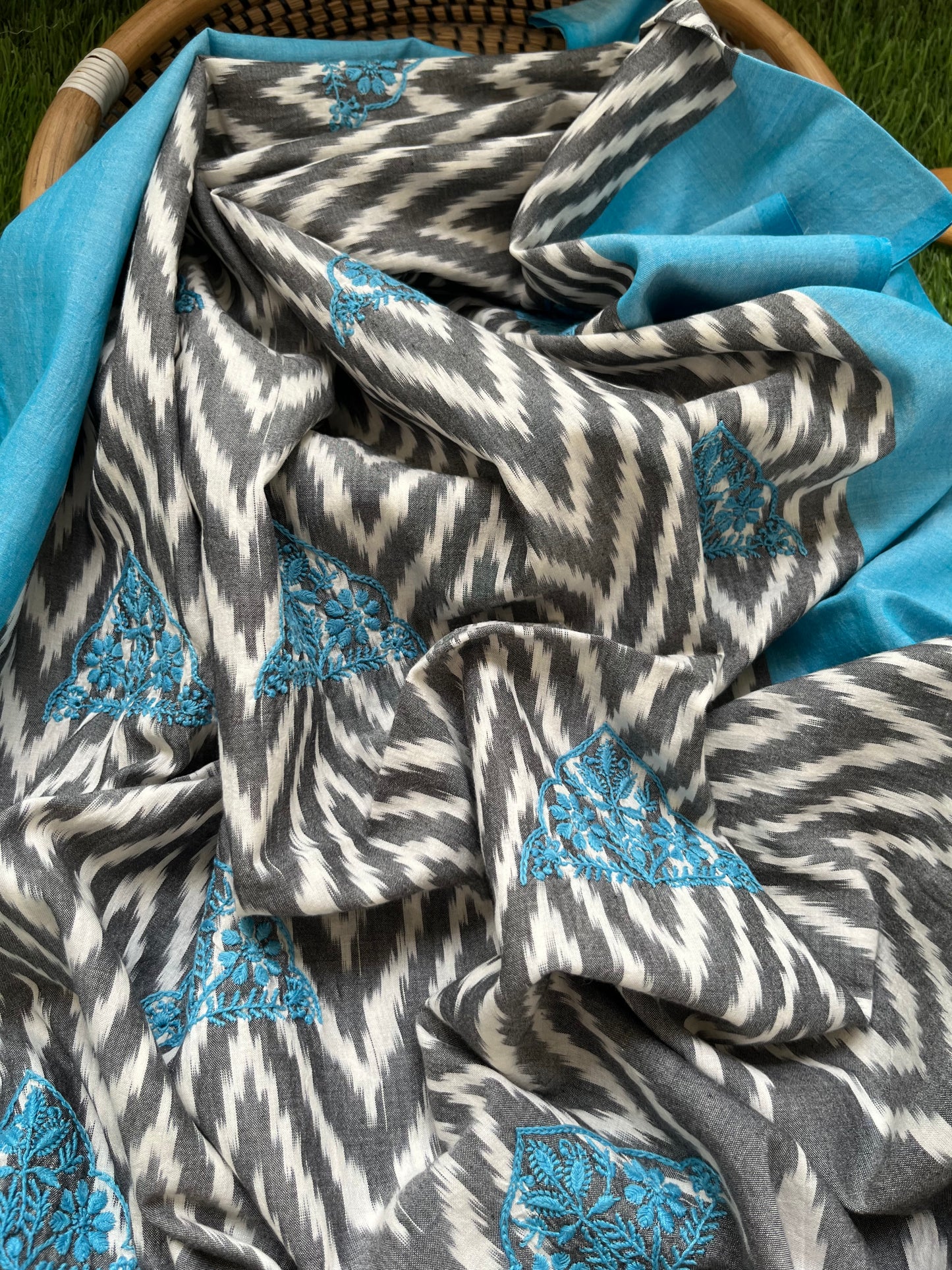 Double ikkat chikankari Dupatta