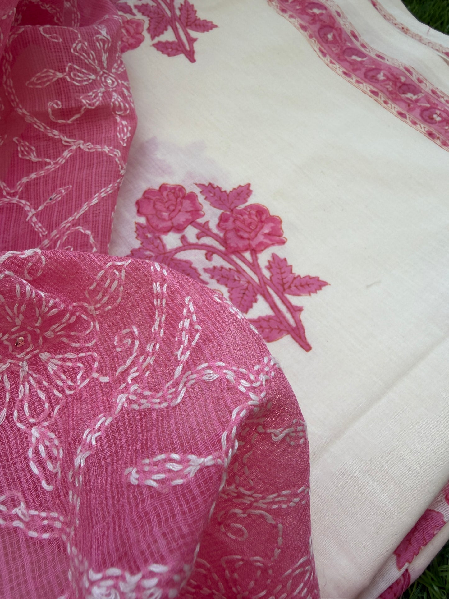 Cotton kurta bottom Kota Doria chikankari dupatta