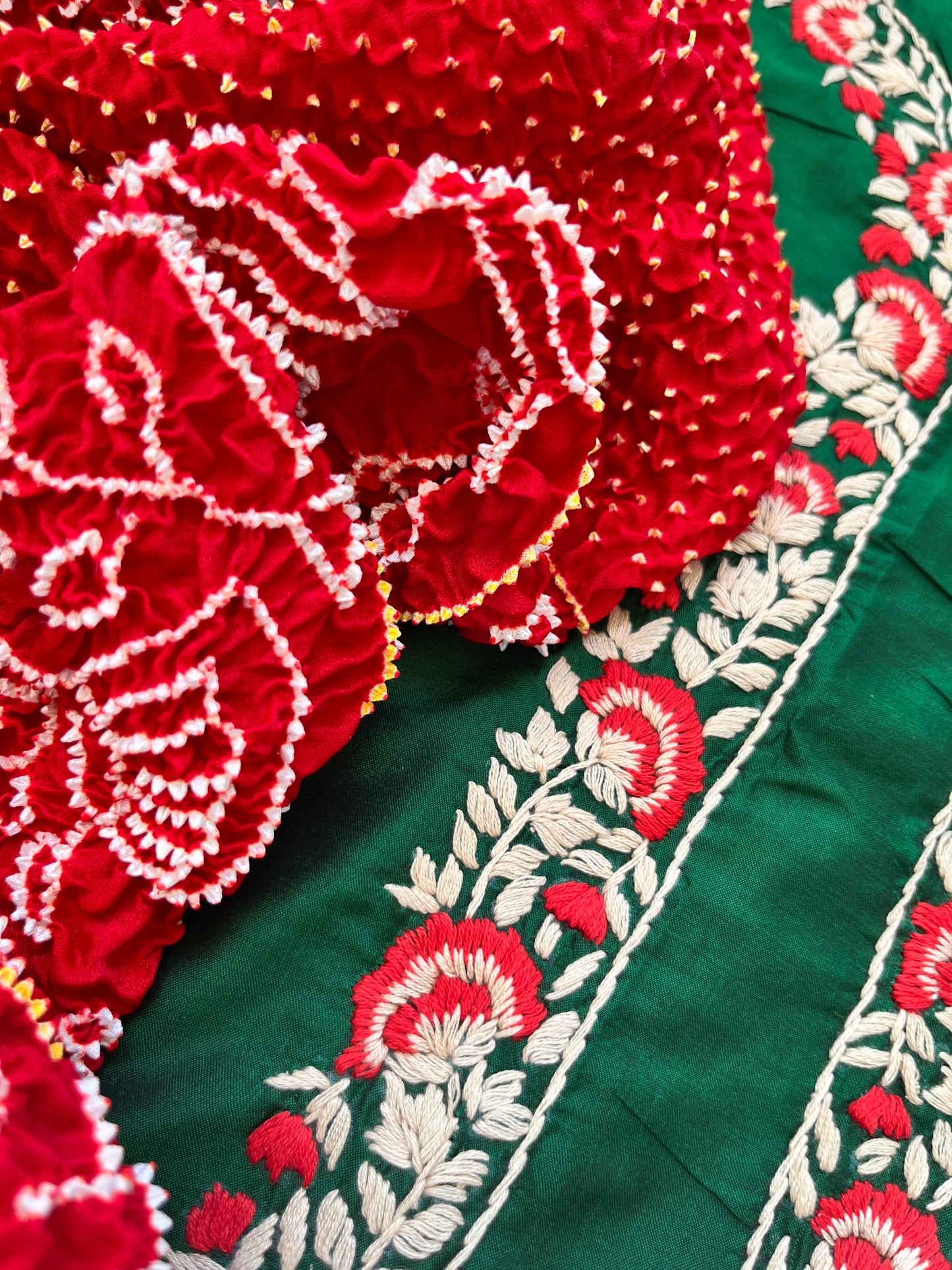 Silk thread work kurta fabric with Bandhani dupatta