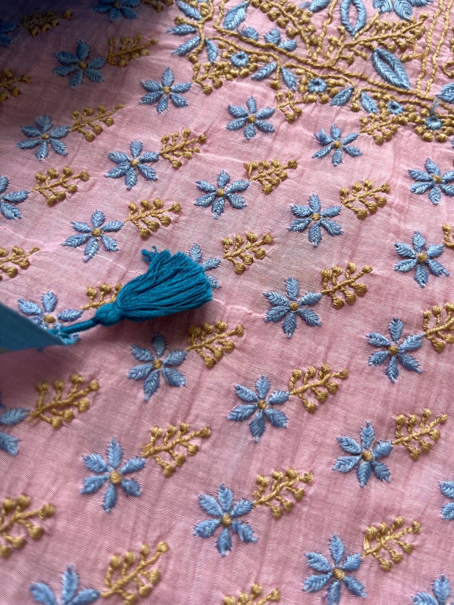 Chanderi Chikankari Kurta bandhani Dupatta